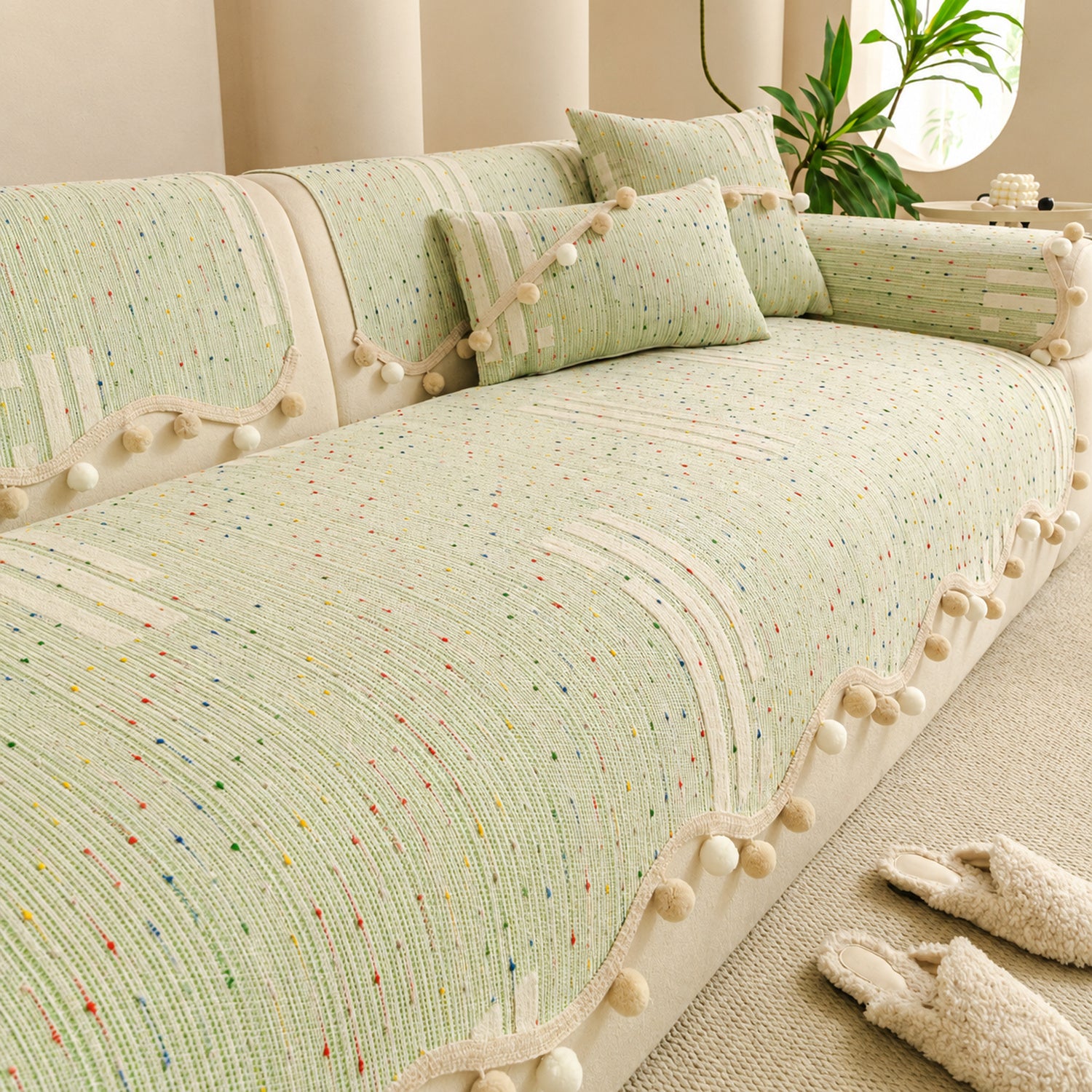 Confetti Pom-Pom Sofa Cover | Chenille | Washable Anti-Slip Sofa Protector