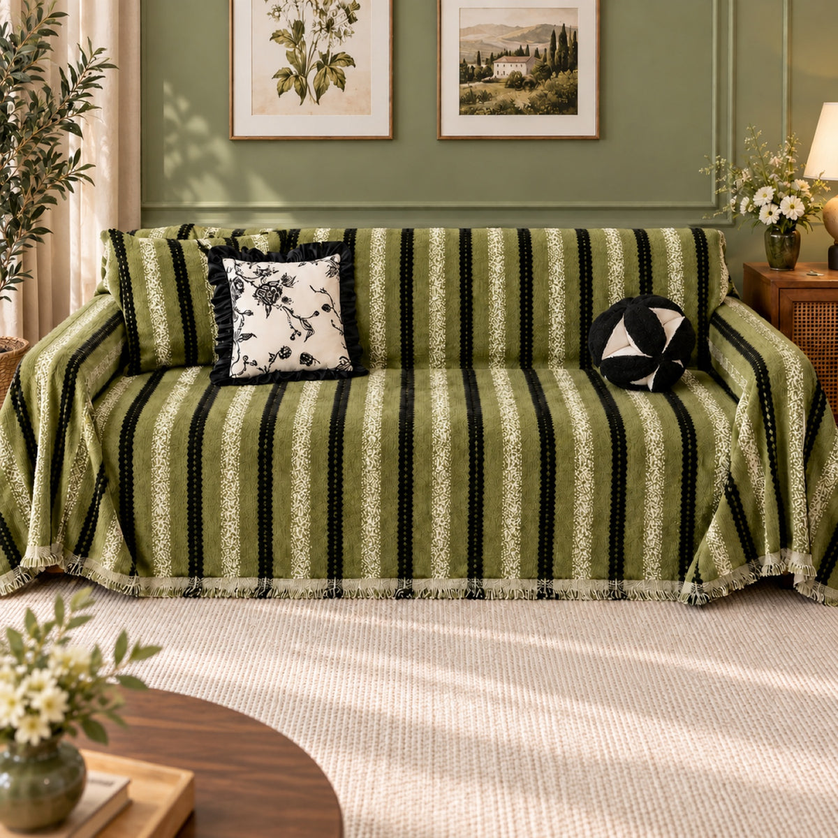 Sofa Cover & Chenille Sofa Throw | Cable Stripe | Washable | For All Seasons