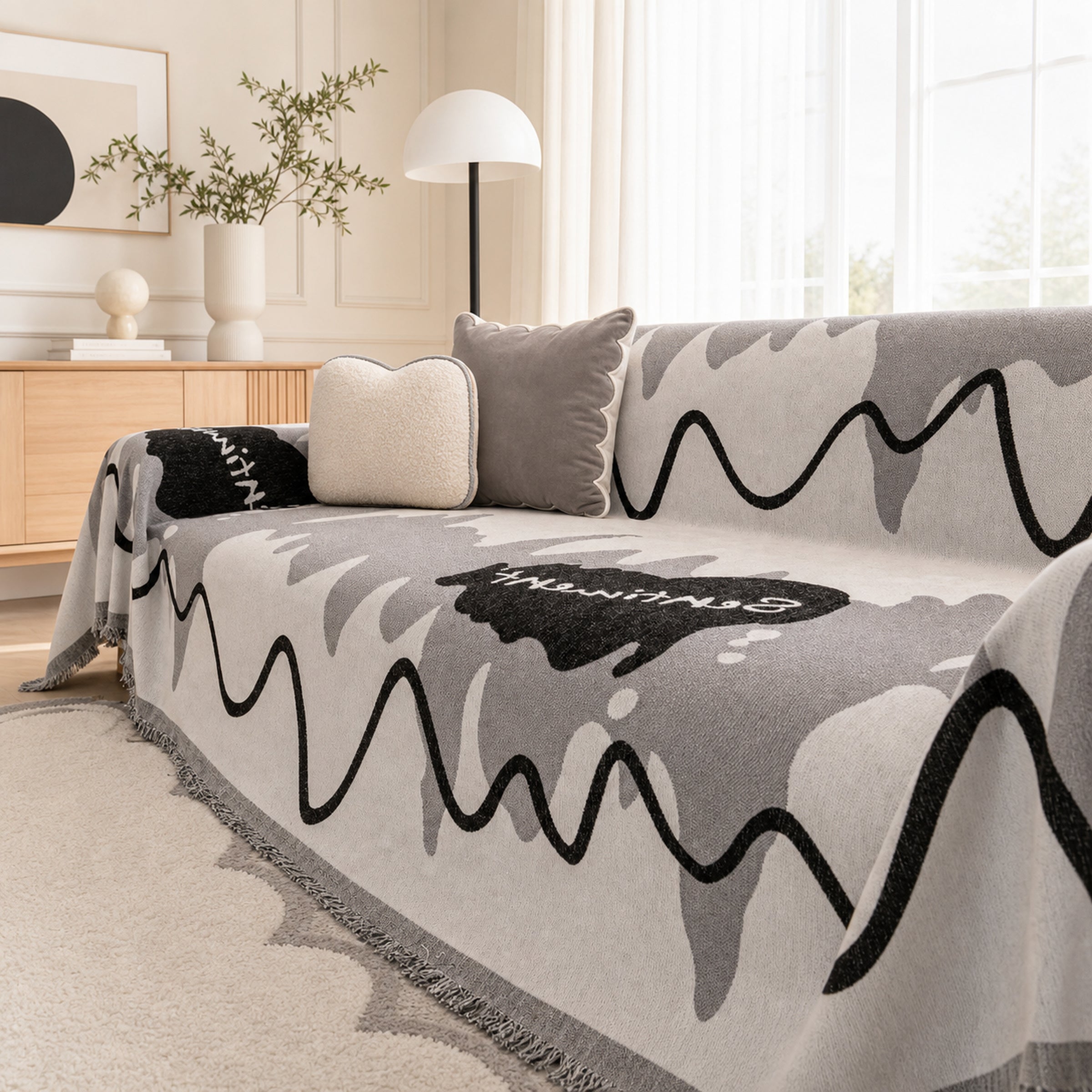 Wavy Chenille Sofa Throw | Scratch-Resistant Pet-Friendly | Sofa Cover