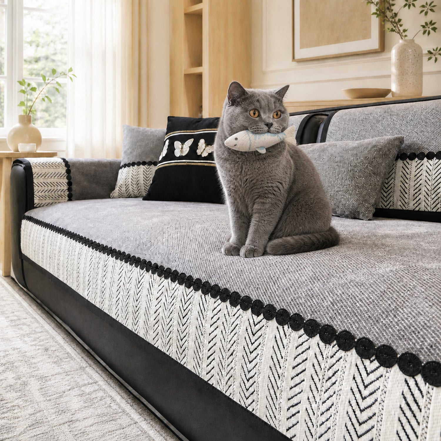 Herringbone Sofa Protector | Chenille Non-Slip All-Season Cover
