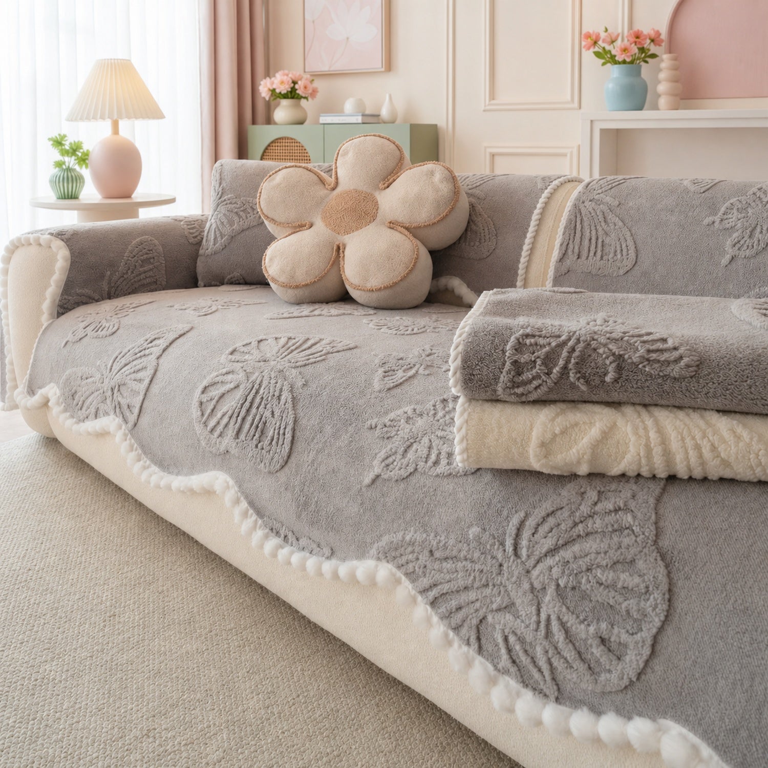 Butterfly Plush Sofa Protector | Warm Non-Slip Washable Winter Cover