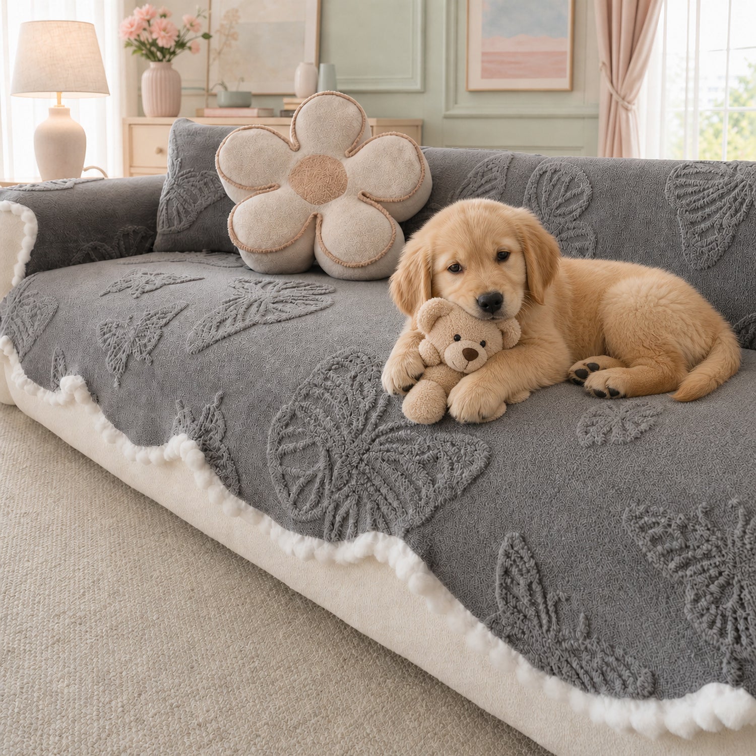 Butterfly Plush Sofa Protector | Warm Non-Slip Washable Winter Cover