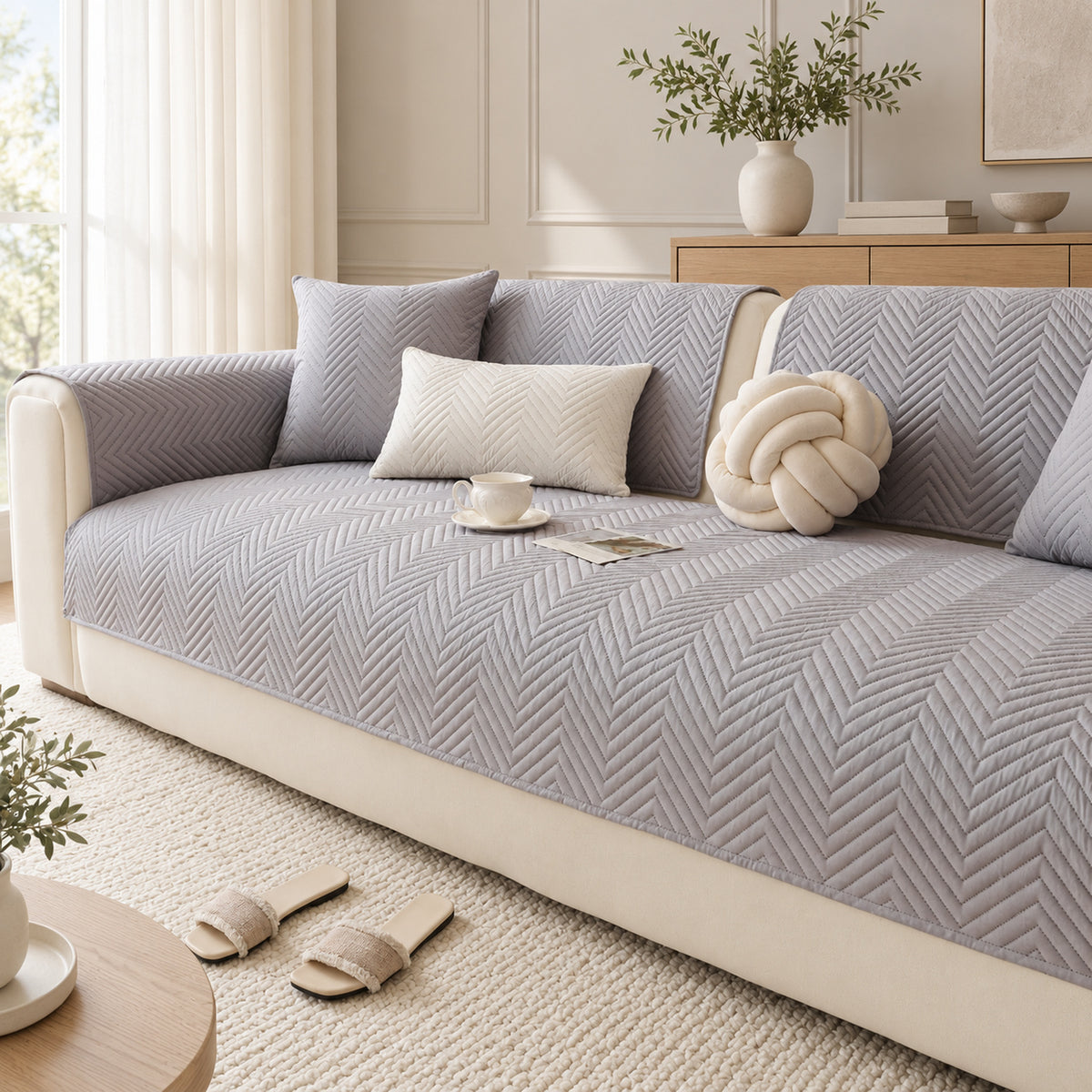 Waterproof Sofa Cover | Scratch-Resistant & Non-Slip | Herringbone Quilting