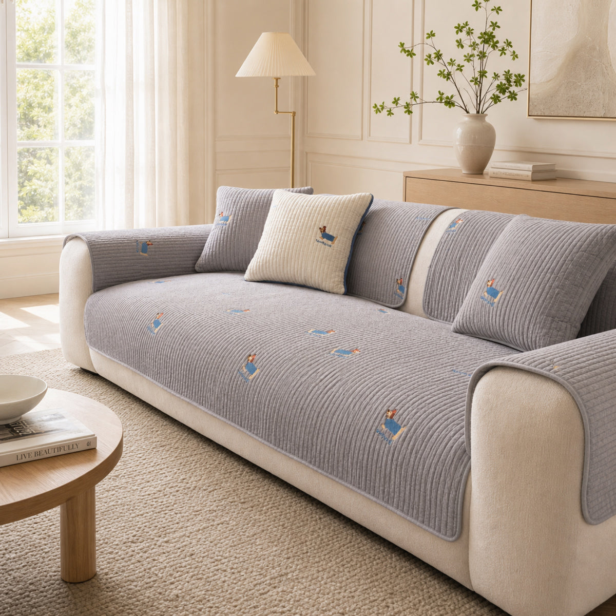 Puppy Pattern Cotton Sofa Cover | Soft Non-Slip All-Season Protector