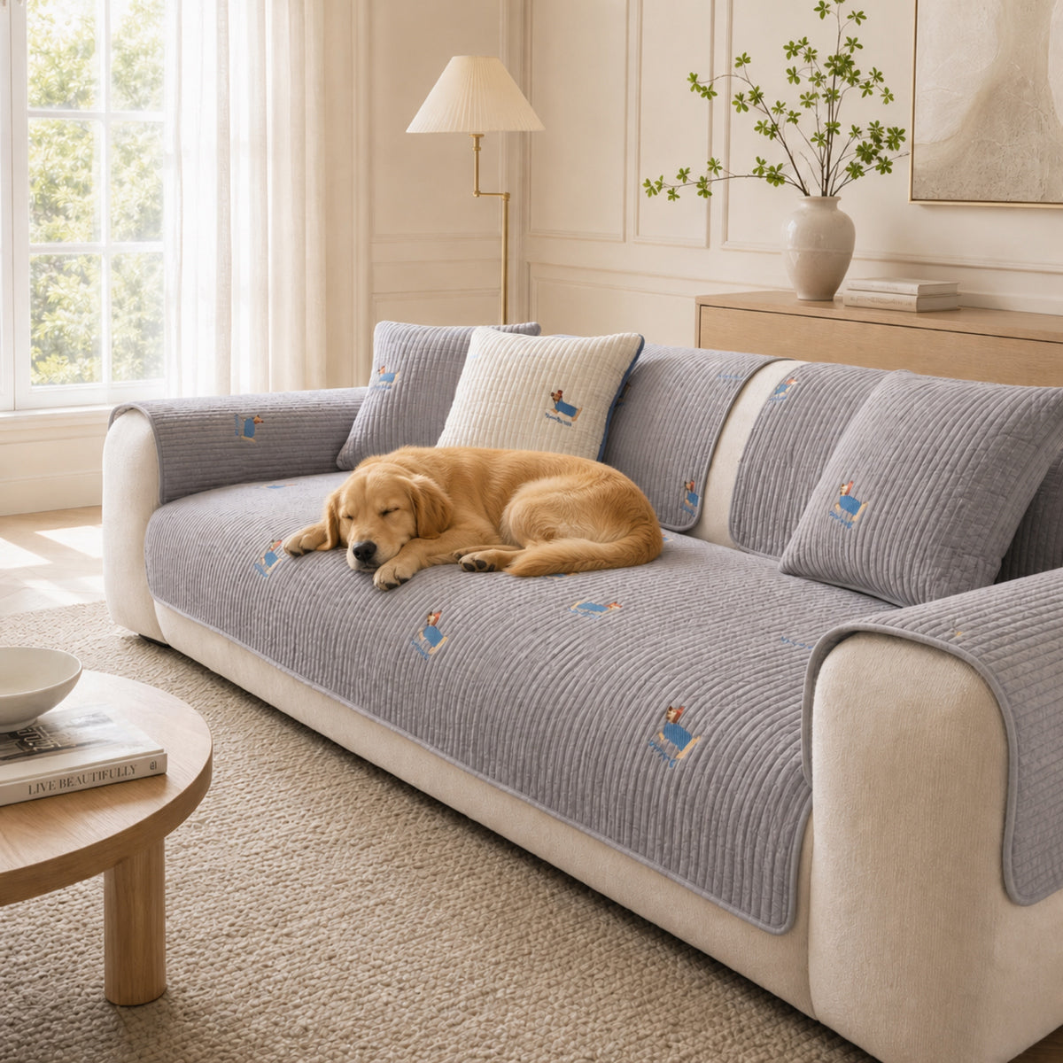 Puppy Pattern Cotton Sofa Cover | Soft Non-Slip All-Season Protector