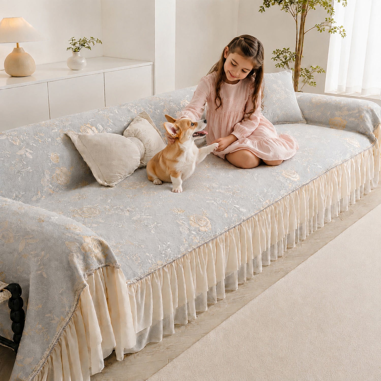 Rose Garden Sofa Throw | Floral Chenille | Machine Washable