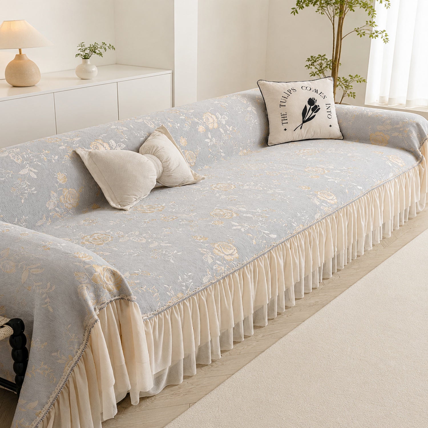 Rose Garden Sofa Throw | Floral Chenille | Machine Washable