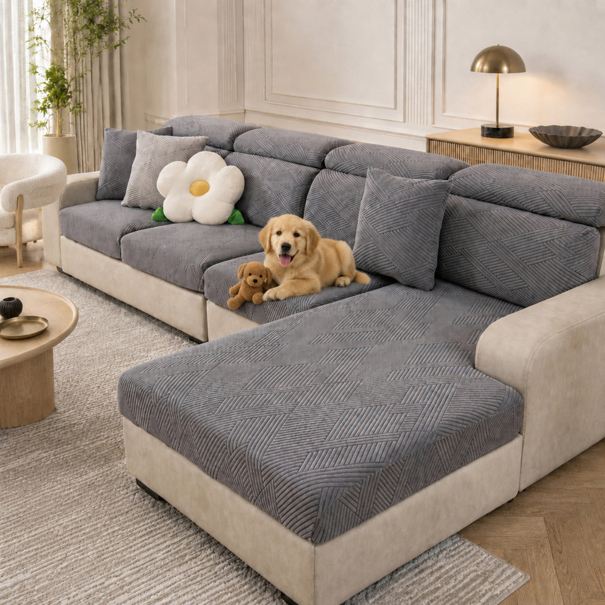 Geometric Stretch Sofa Protector | Full-Wrap Washable Cushion Cover