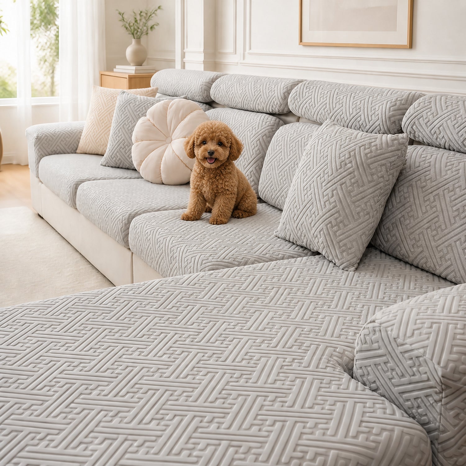 Modern Maze | Stretch Sofa Cushion Covers | Embossed Plush | Washable Sofa Protector