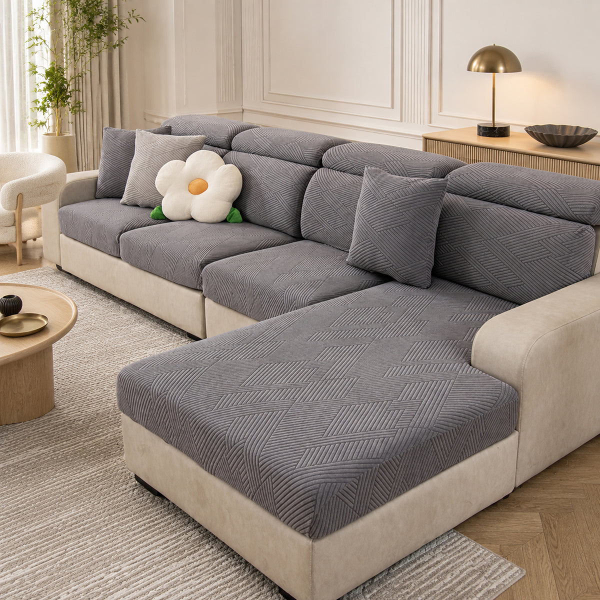 Geometric Stretch Sofa Protector | Full-Wrap Washable Cushion Cover