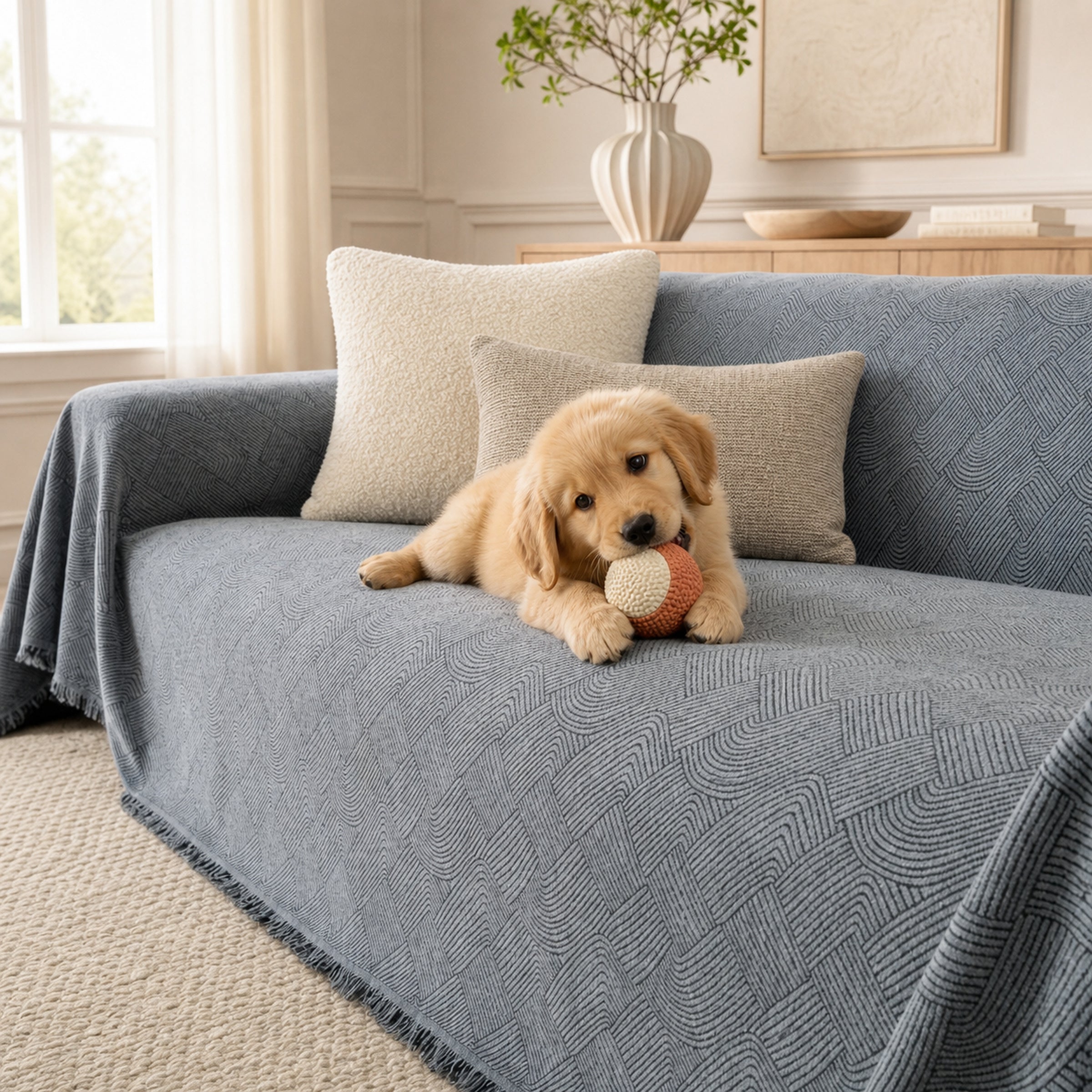 Linework Chenille Sofa Throw | Scratch-Resistant | Machine Washable | Sofa Protector