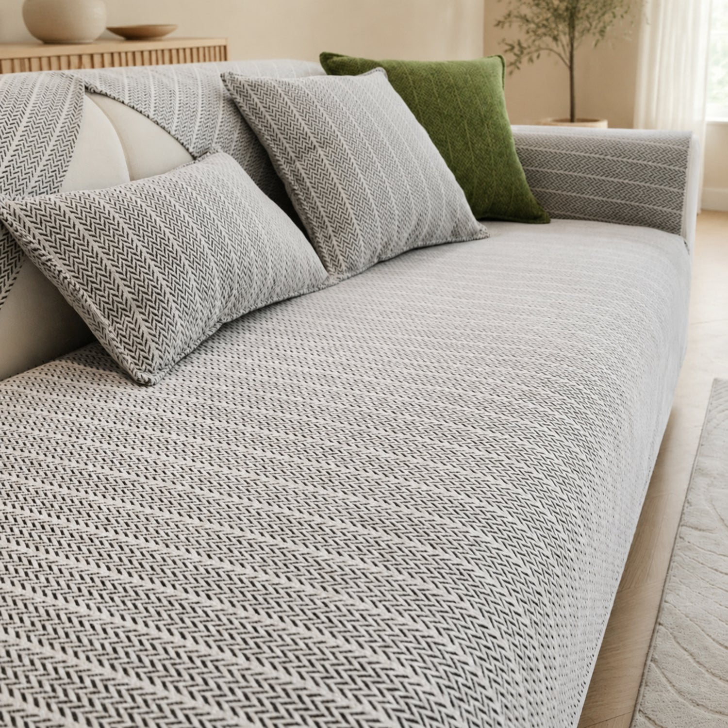 Solid Colour Chenille Sofa Cover | Anti-Scratch Herringbone Couch Protector | Durable | Woofing Deals
