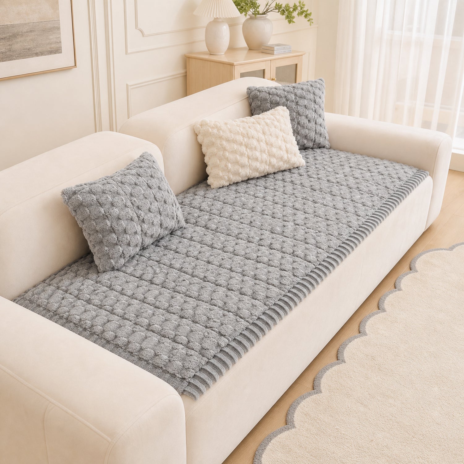 Honeycomb Plush Sofa Protector | Thick Non-Slip Washable Pet-Friendly Cover