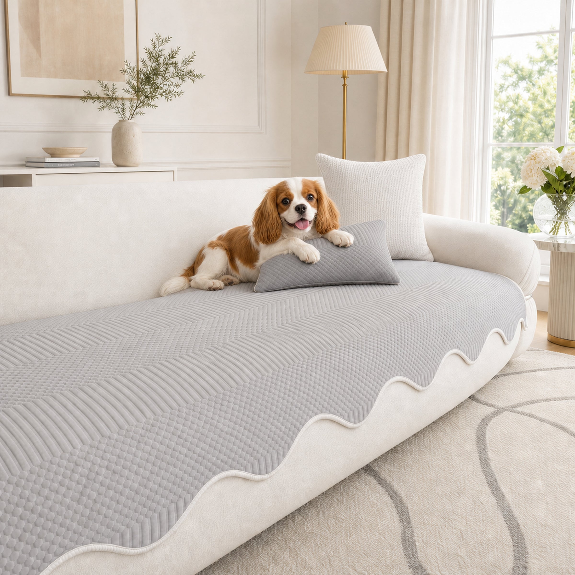 Wavy Cooling Sofa Cover | Breathable Fabric | Machine Washable | Anti-Slip Protector