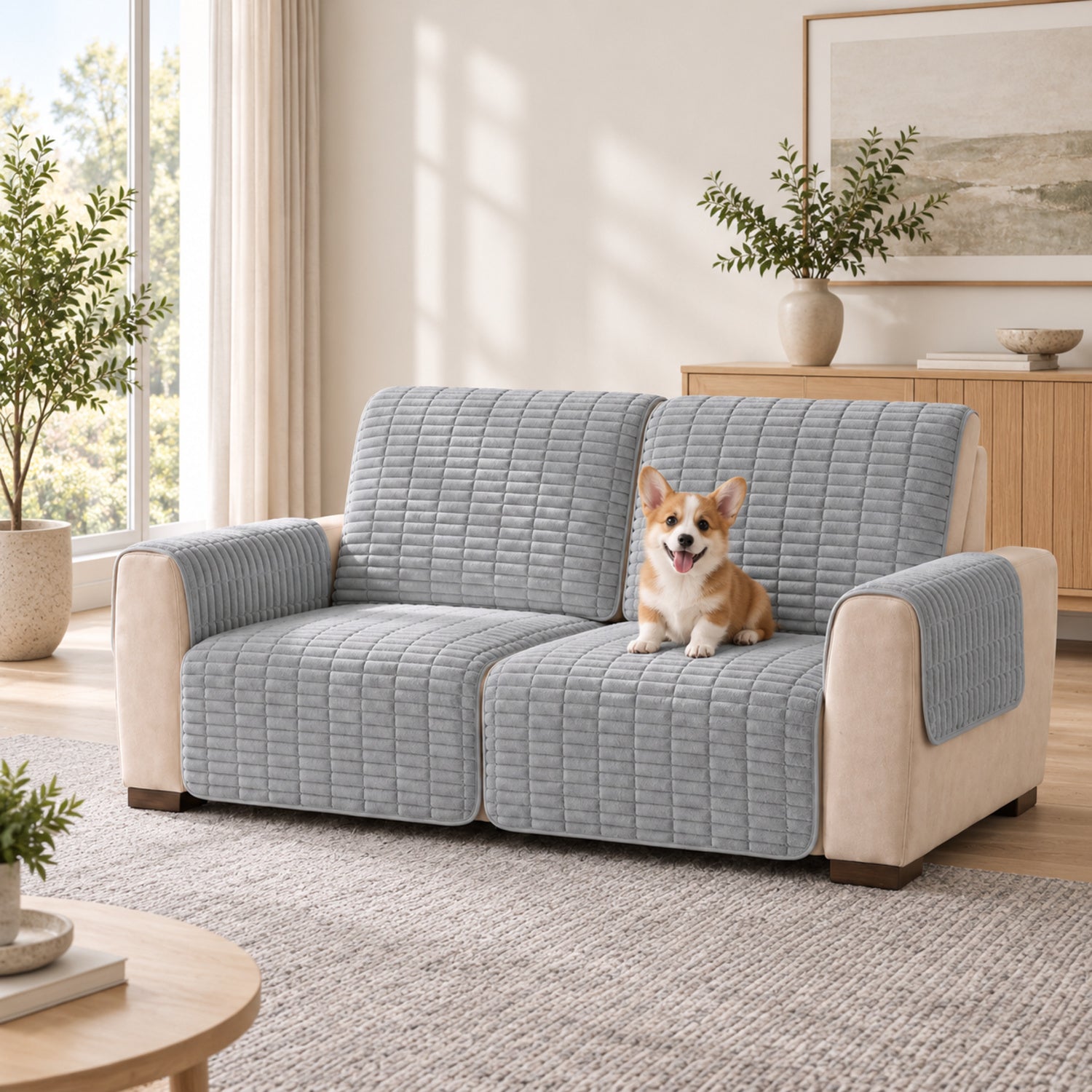 Flannel Recliner Sofa Cover | One-Piece Non-Slip Pet Protector with Elastic Straps