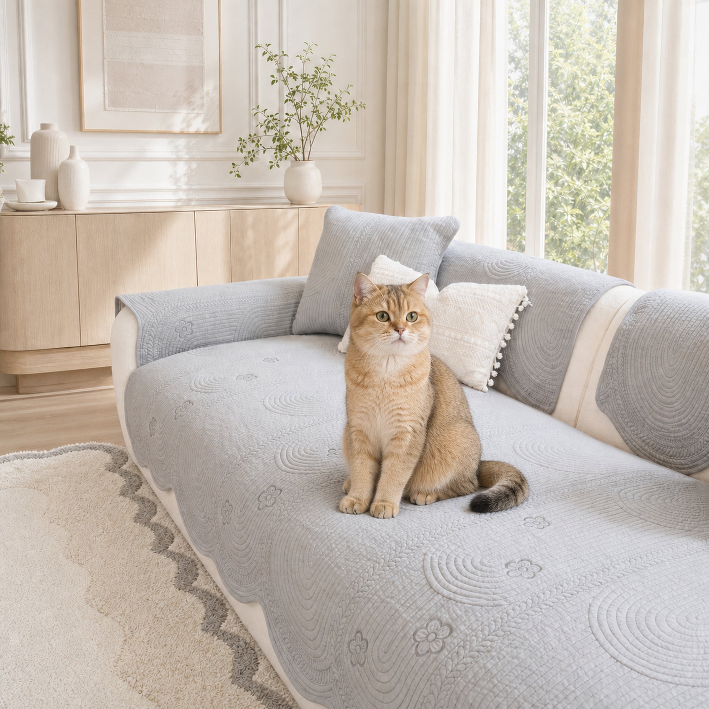 Floral Cotton Sofa Cover | Breathable Anti-Slip All-Season | Sofa Protector