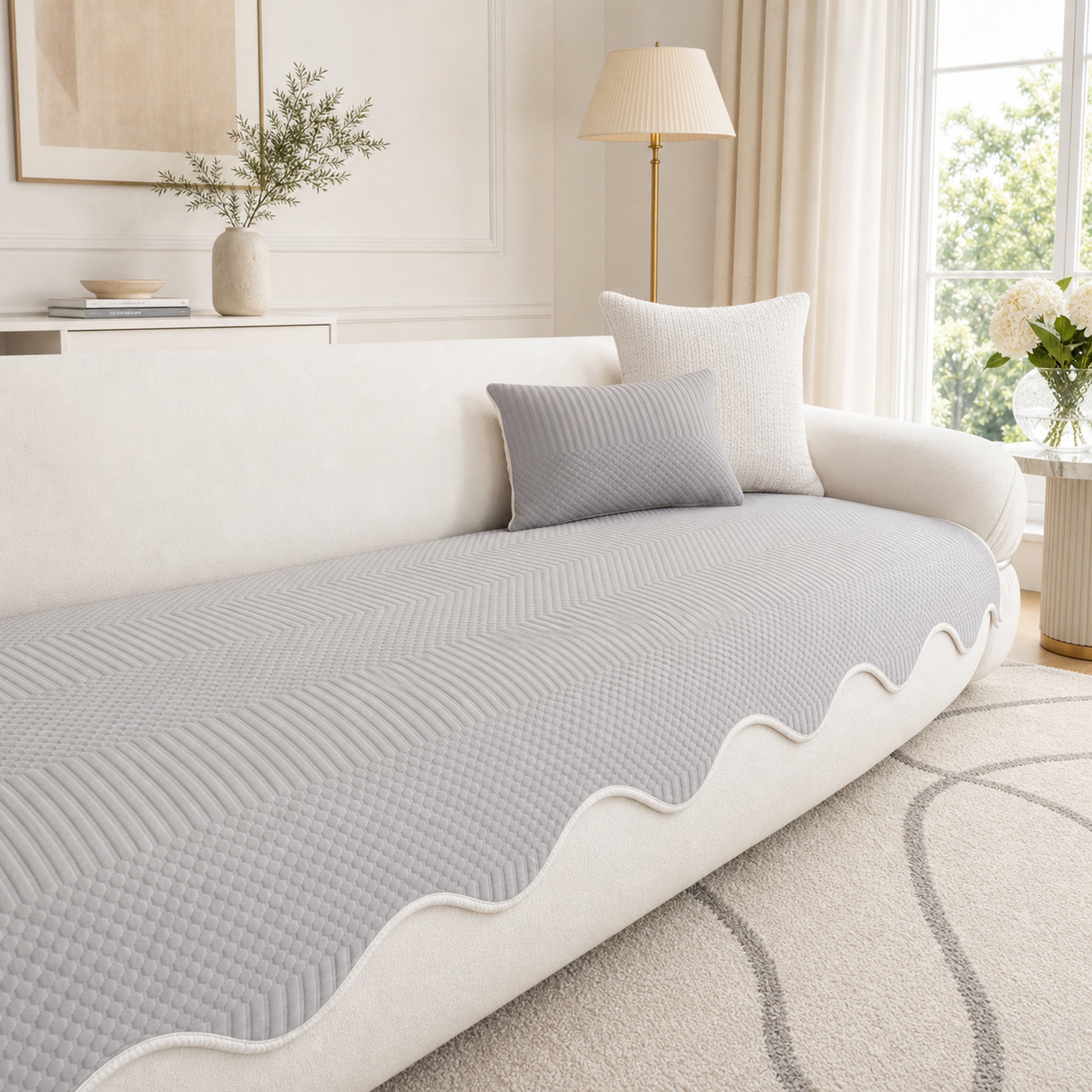 Wavy Cooling Sofa Cover | Breathable Fabric | Machine Washable | Anti-Slip Protector
