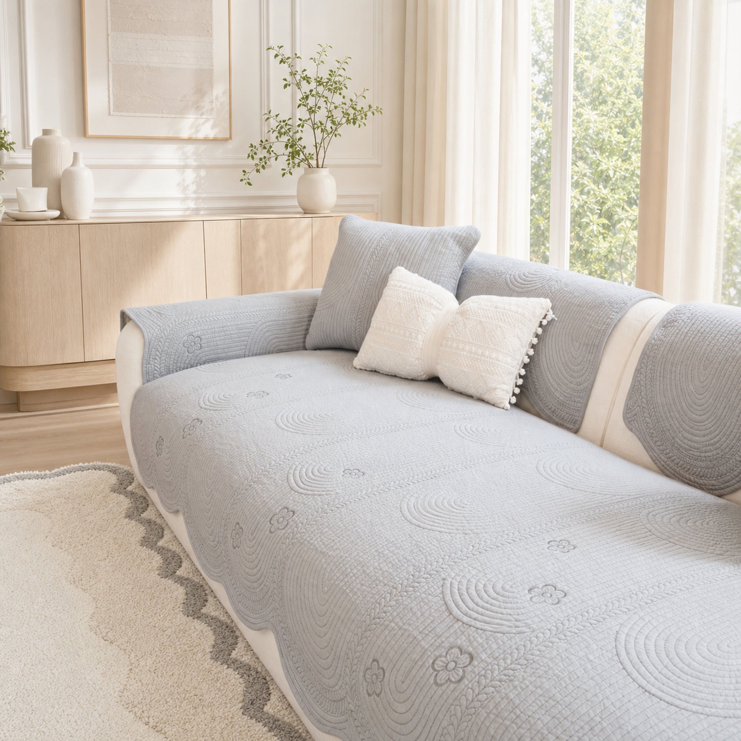 Floral Cotton Sofa Cover | Breathable Anti-Slip All-Season | Sofa Protector