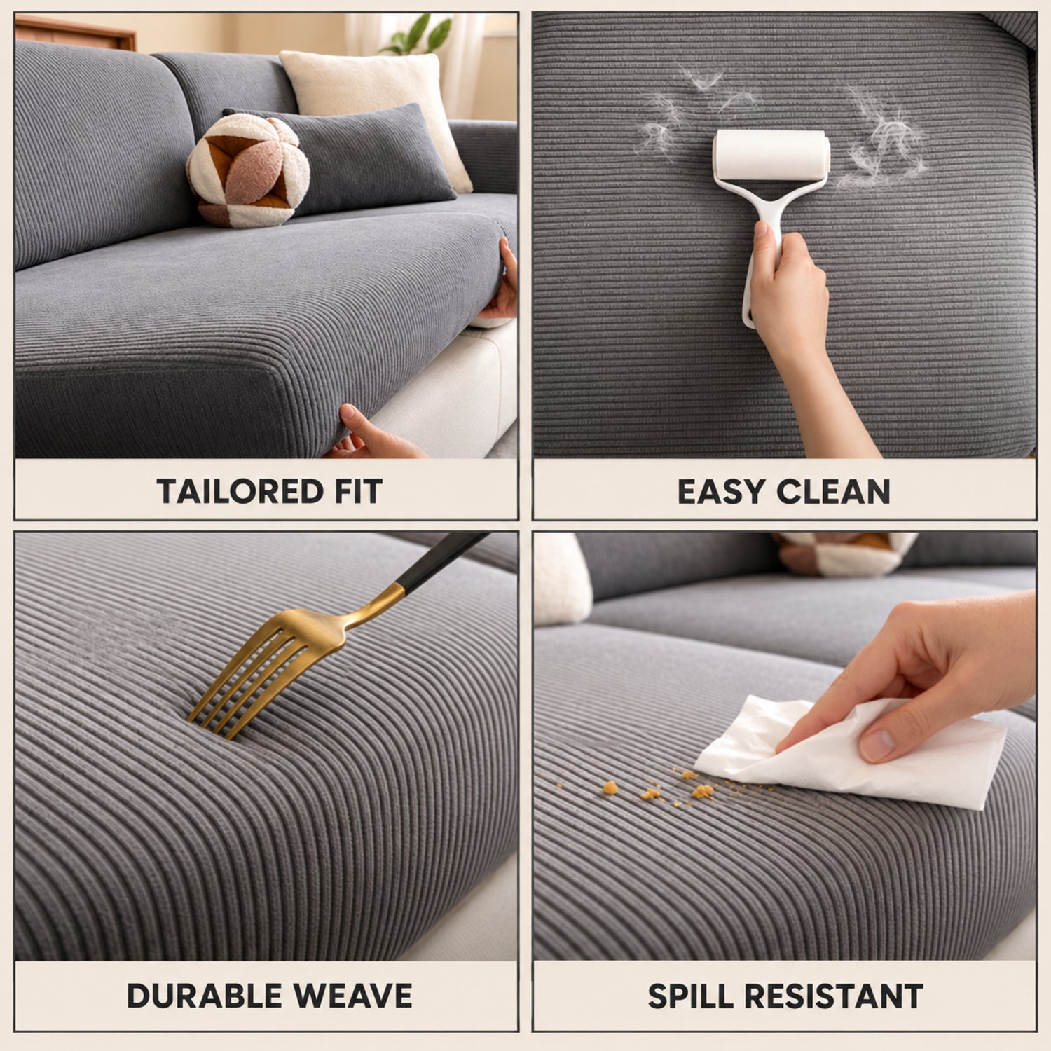 Striped Corduroy Stretch Sofa Cushion Covers | Scratch-Resistant Washable Sofa Protector