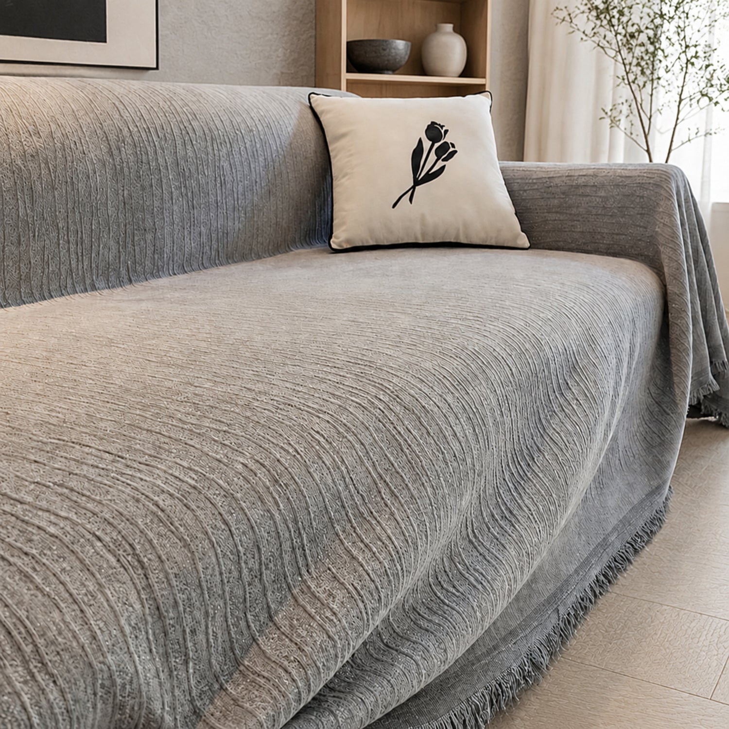 Textured Chenille Sofa Throw | Scratch-Resistant Machine-Washable Sofa Protector