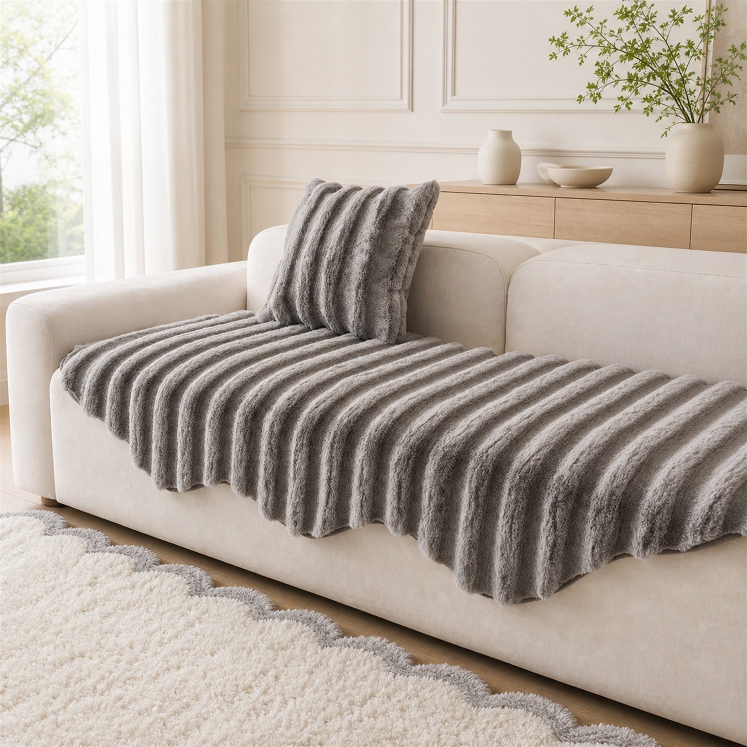 Fluffy Plush Sofa Protector | Thick Soft Non-Slip Washable Cover