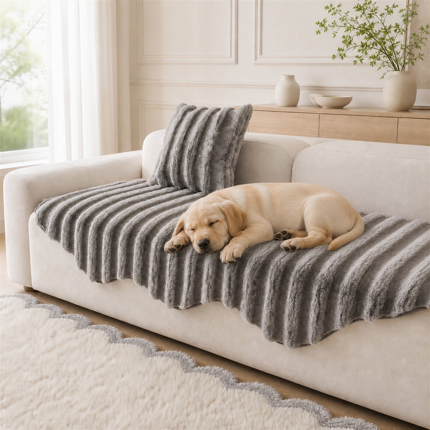 Fluffy Plush Sofa Protector | Thick Soft Non-Slip Washable Cover