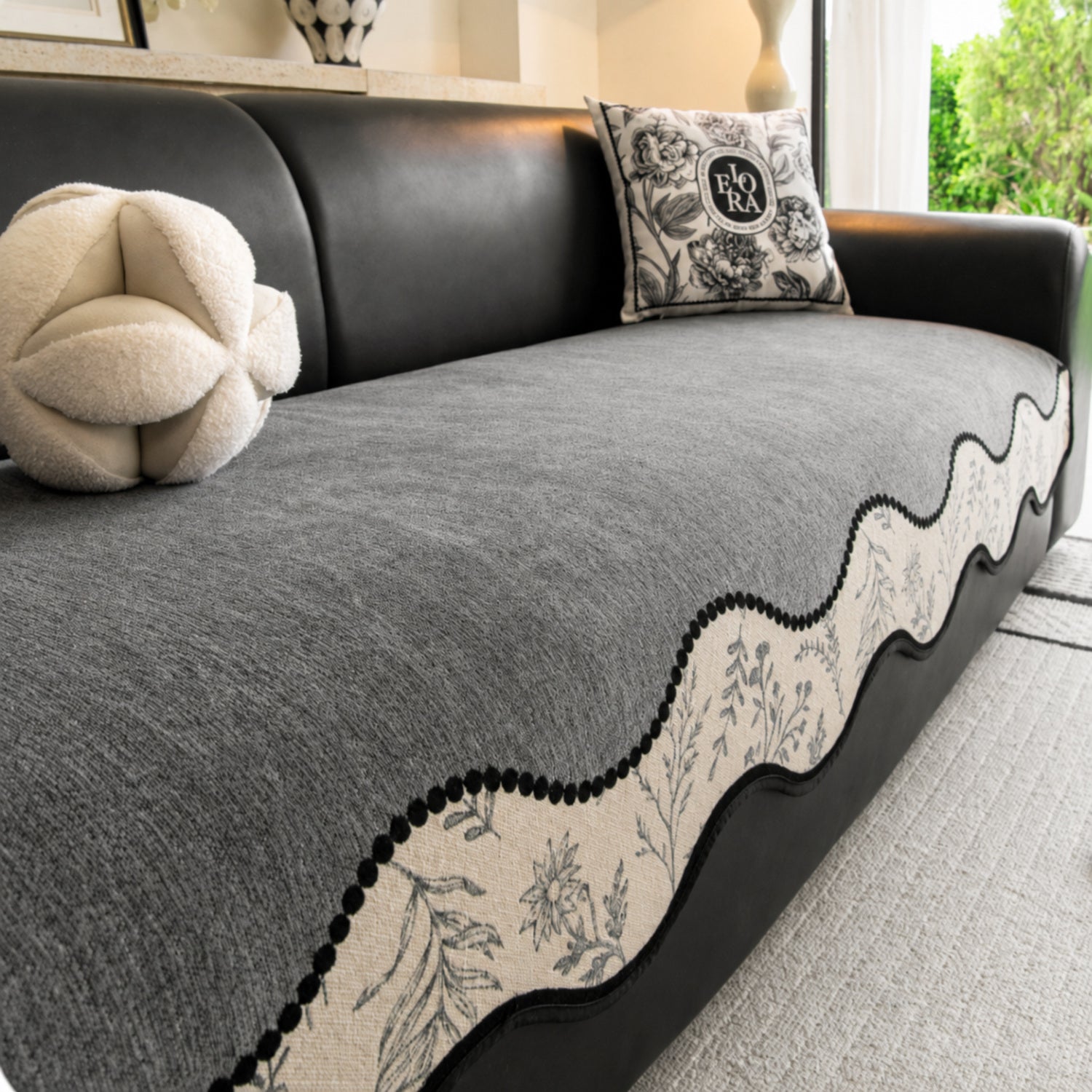 Herb Garden Chenille Sofa Cover | Non-Slip Machine-Washable