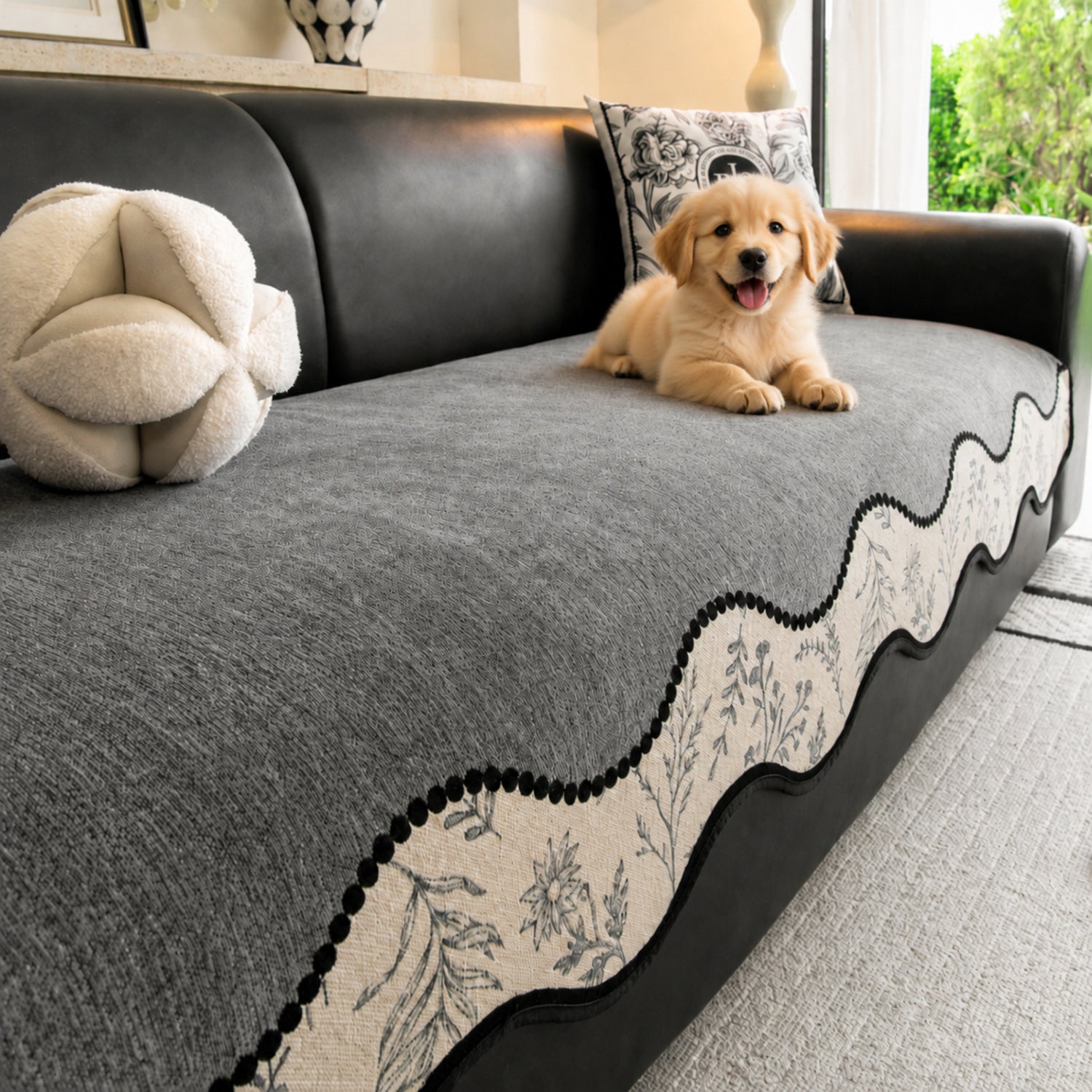 Herb Garden Chenille Sofa Cover | Non-Slip Machine-Washable