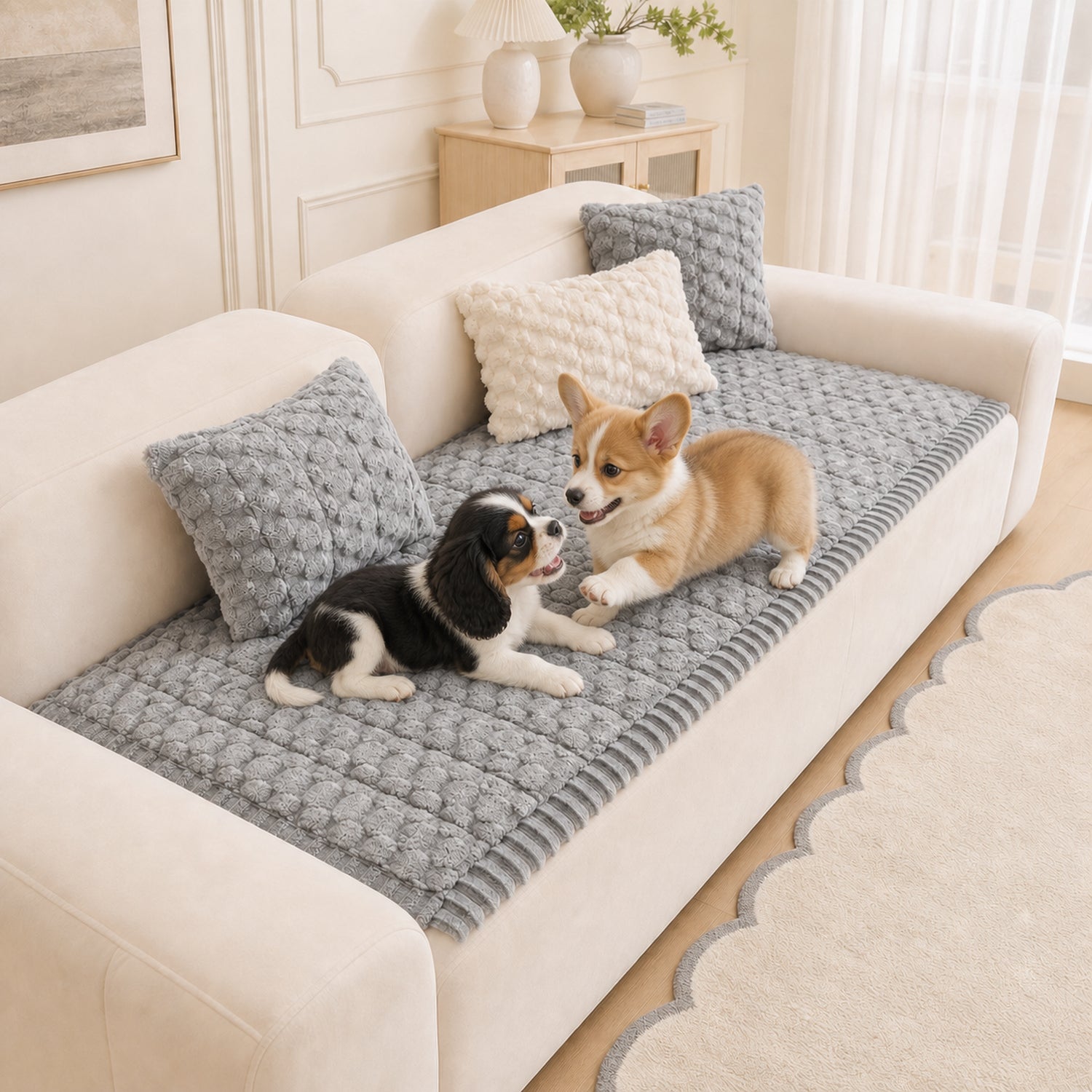Honeycomb Plush Sofa Protector | Thick Non-Slip Washable Pet-Friendly Cover