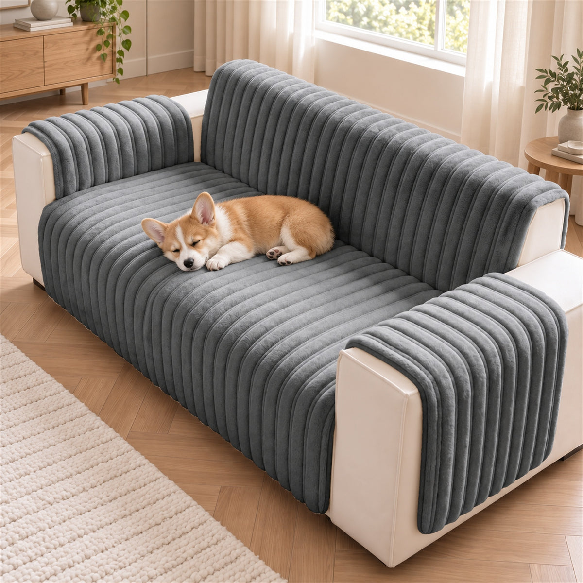 Waterproof Sofa & Recliner Cover | Ribbed Plush | Non-Slip, Machine Washable