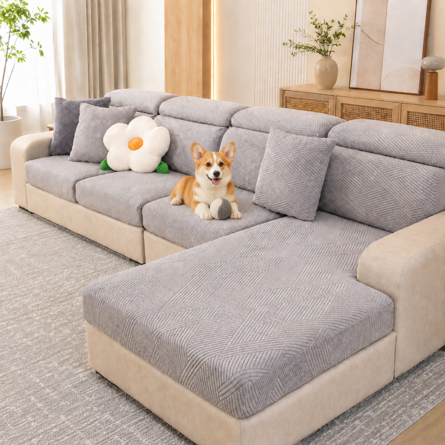 Geometric Stretch Sofa Protector | Full-Wrap Washable Cushion Cover