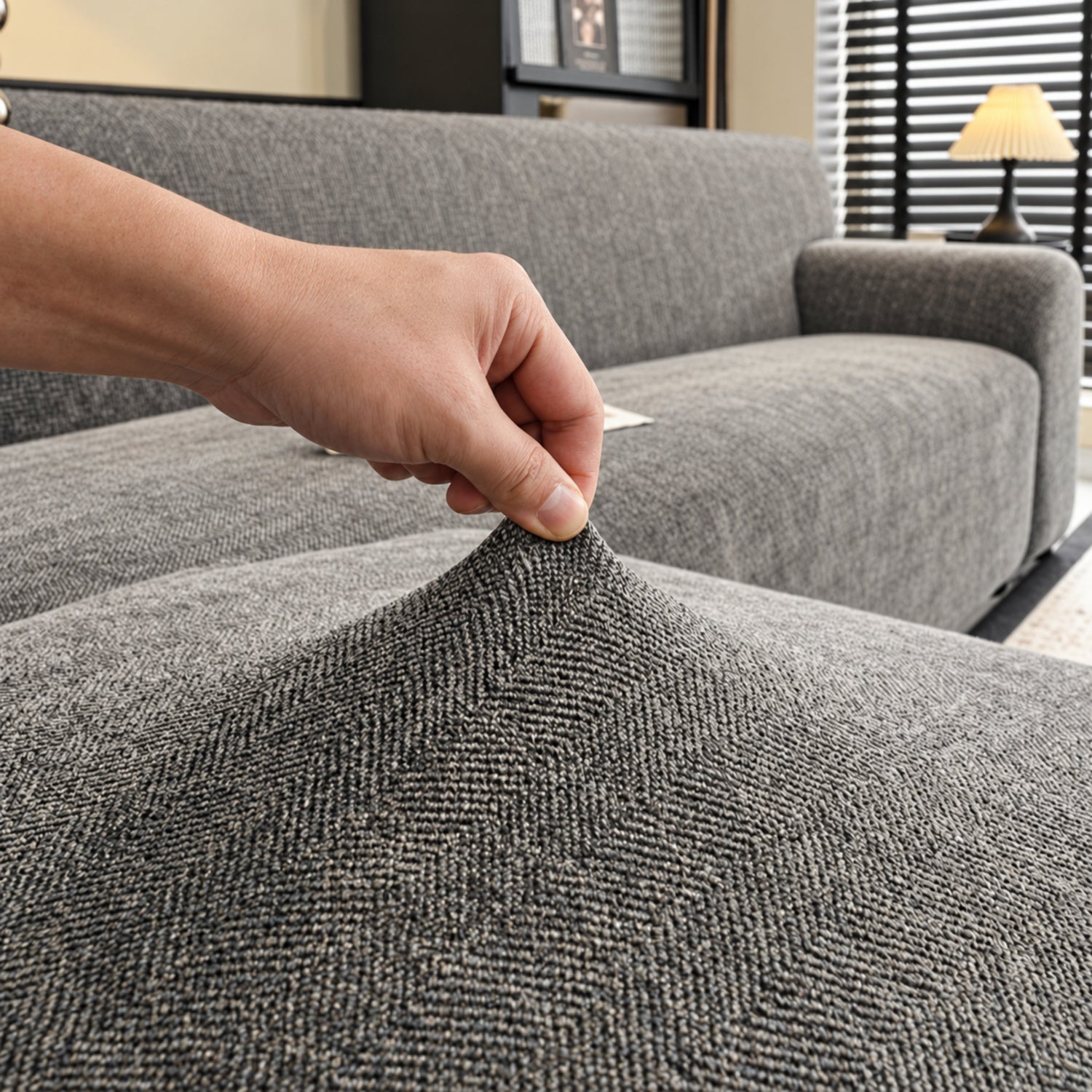 Herringbone Chenille Stretch Sofa Cover | Full-Coverage Scratch-Resistant Pet Protector