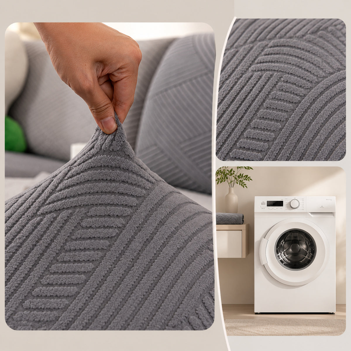 Geometric Stretch Sofa Protector | Full-Wrap Washable Cushion Cover