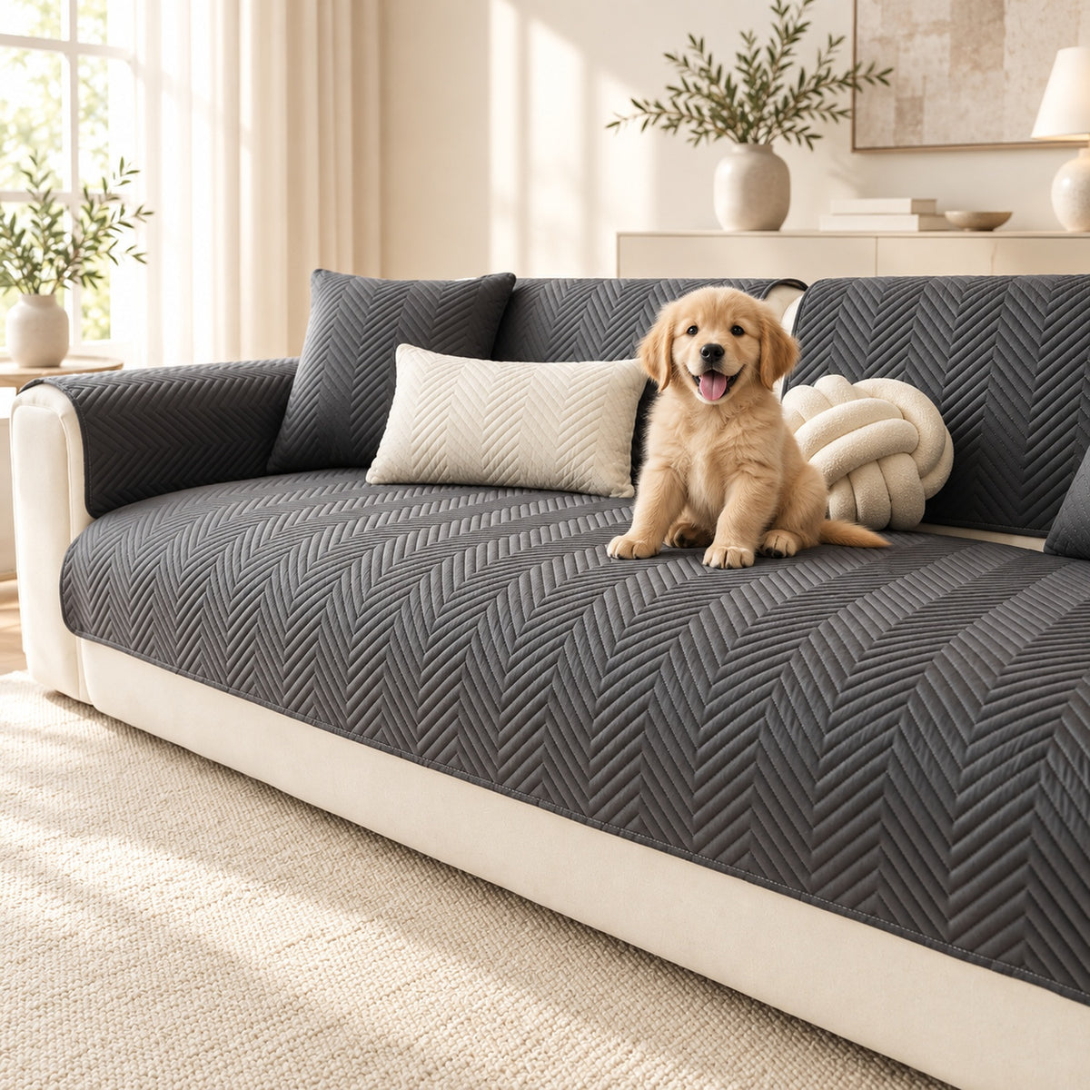 Waterproof Sofa Cover | Scratch-Resistant & Non-Slip | Herringbone Quilting