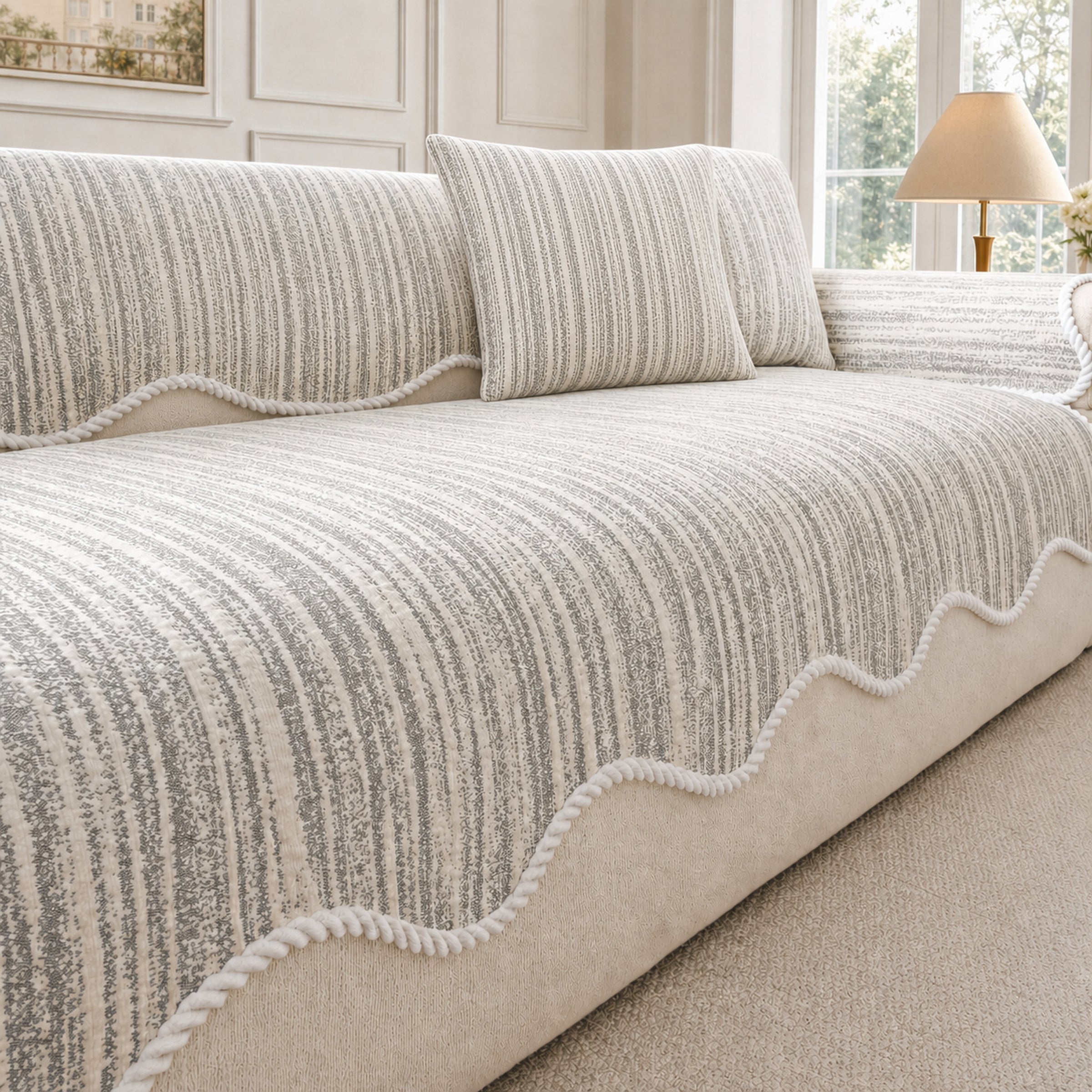 Wavy Cooling Sofa Cover | Breathable Anti-Scratch | Non-Slip Summer Fabric