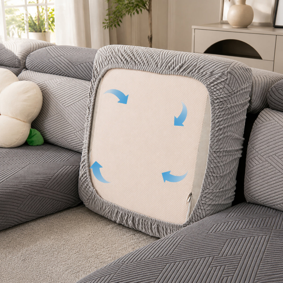 Geometric Stretch Sofa Protector | Full-Wrap Washable Cushion Cover