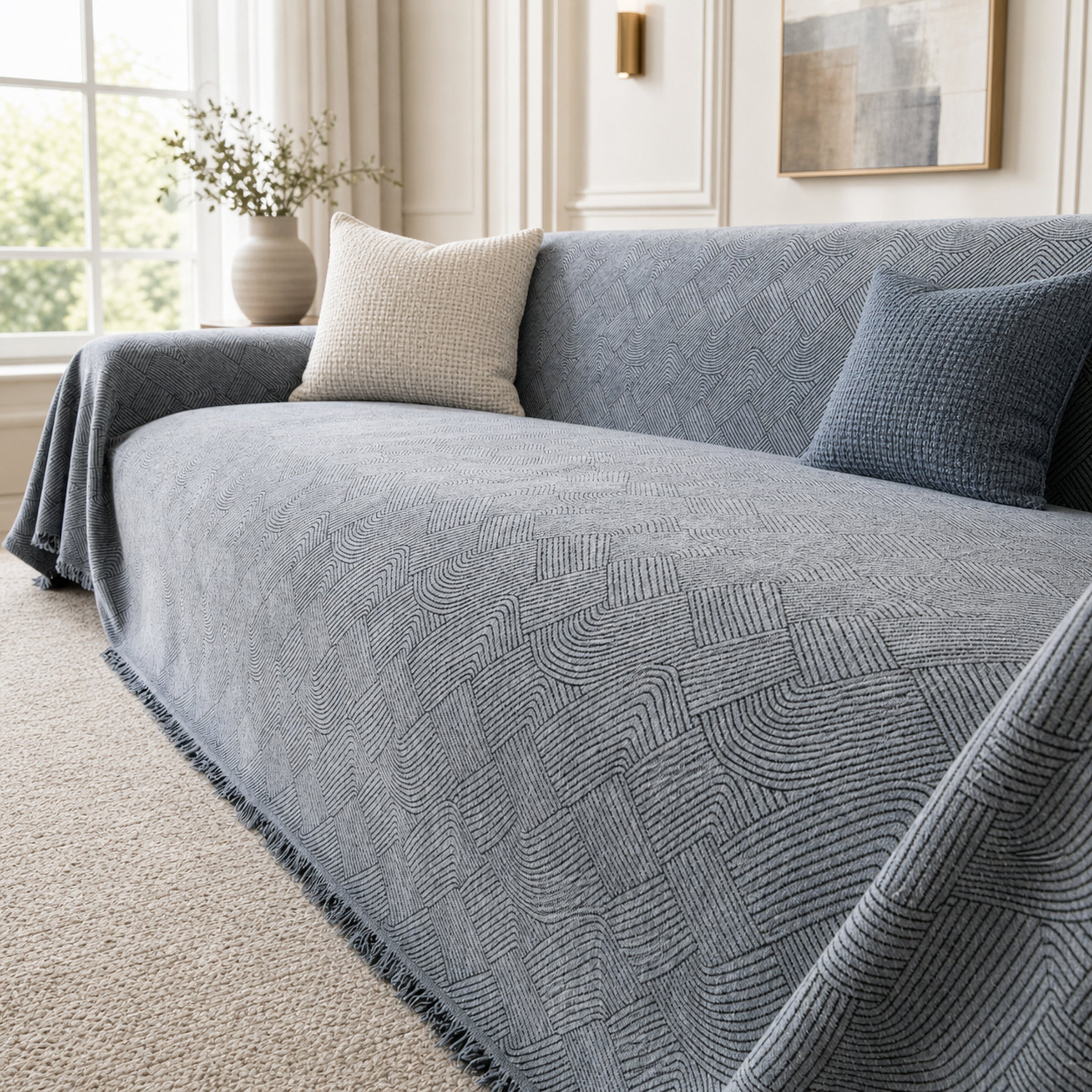 Linework Chenille Sofa Throw | Scratch-Resistant | Machine Washable | Sofa Protector