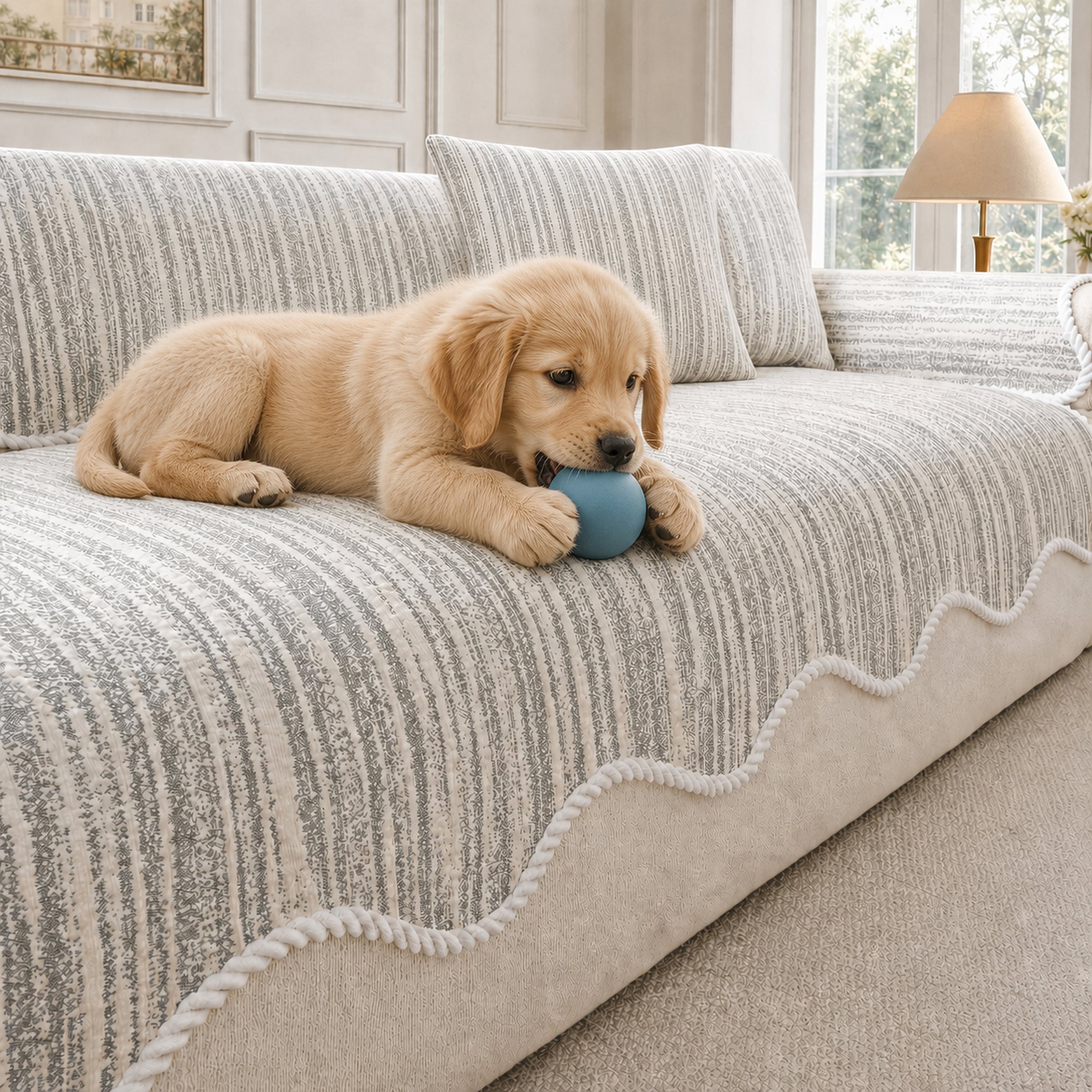 Wavy Cooling Sofa Cover | Breathable Anti-Scratch | Non-Slip Summer Fabric