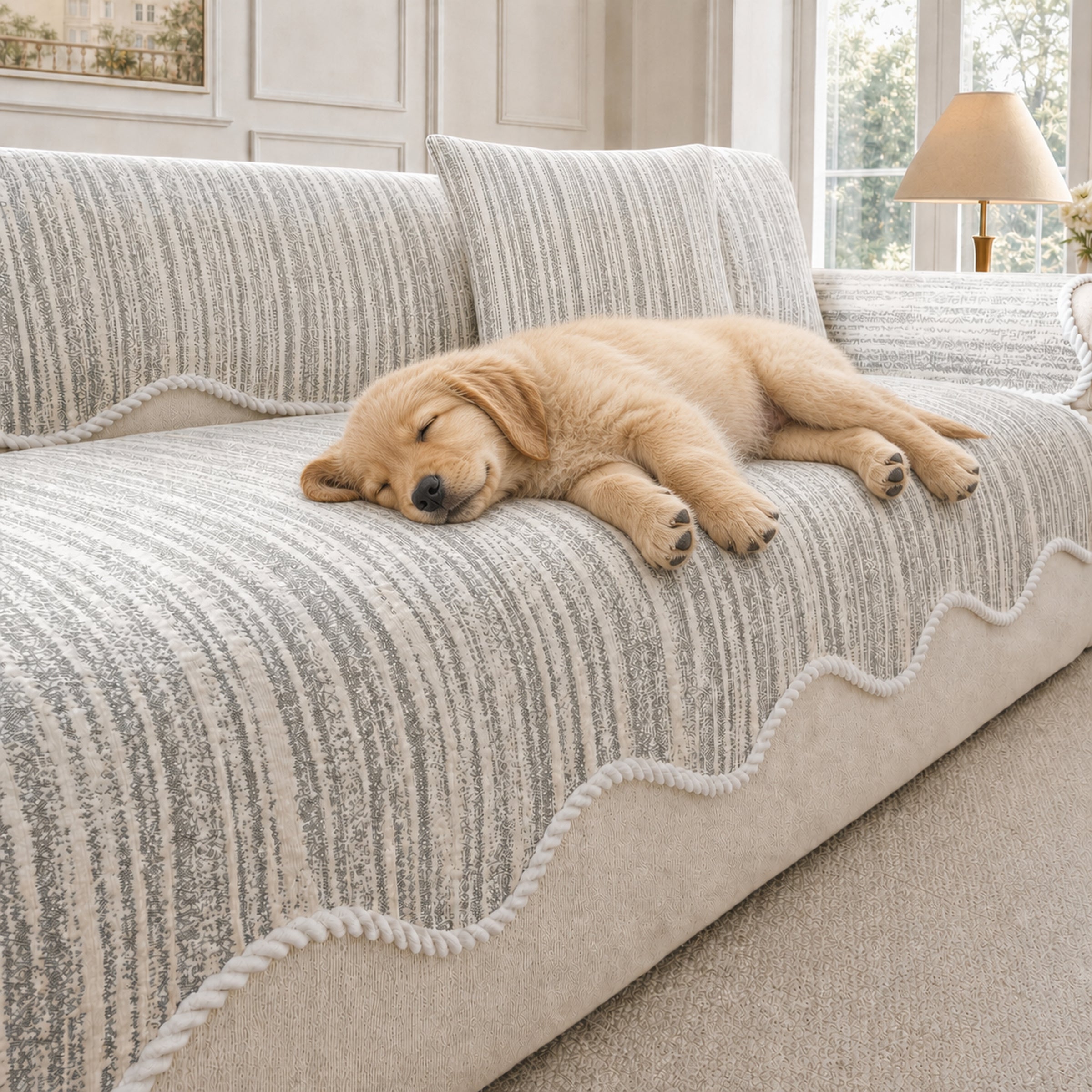 Wavy Cooling Sofa Cover | Breathable Anti-Scratch | Non-Slip Summer Fabric