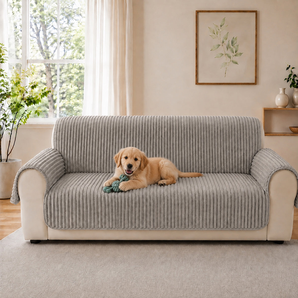 One-Piece Plush Sofa Cover | Non-Slip Washable Pet Protector for Recliners & Loveseats
