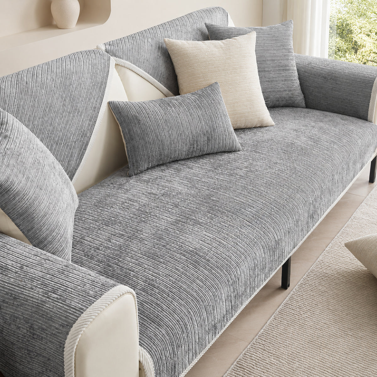 Striped Chenille Sofa Cover | Anti-Scratch & Non-Slip | Pet Proof | Machine Washable | Woofing Deals