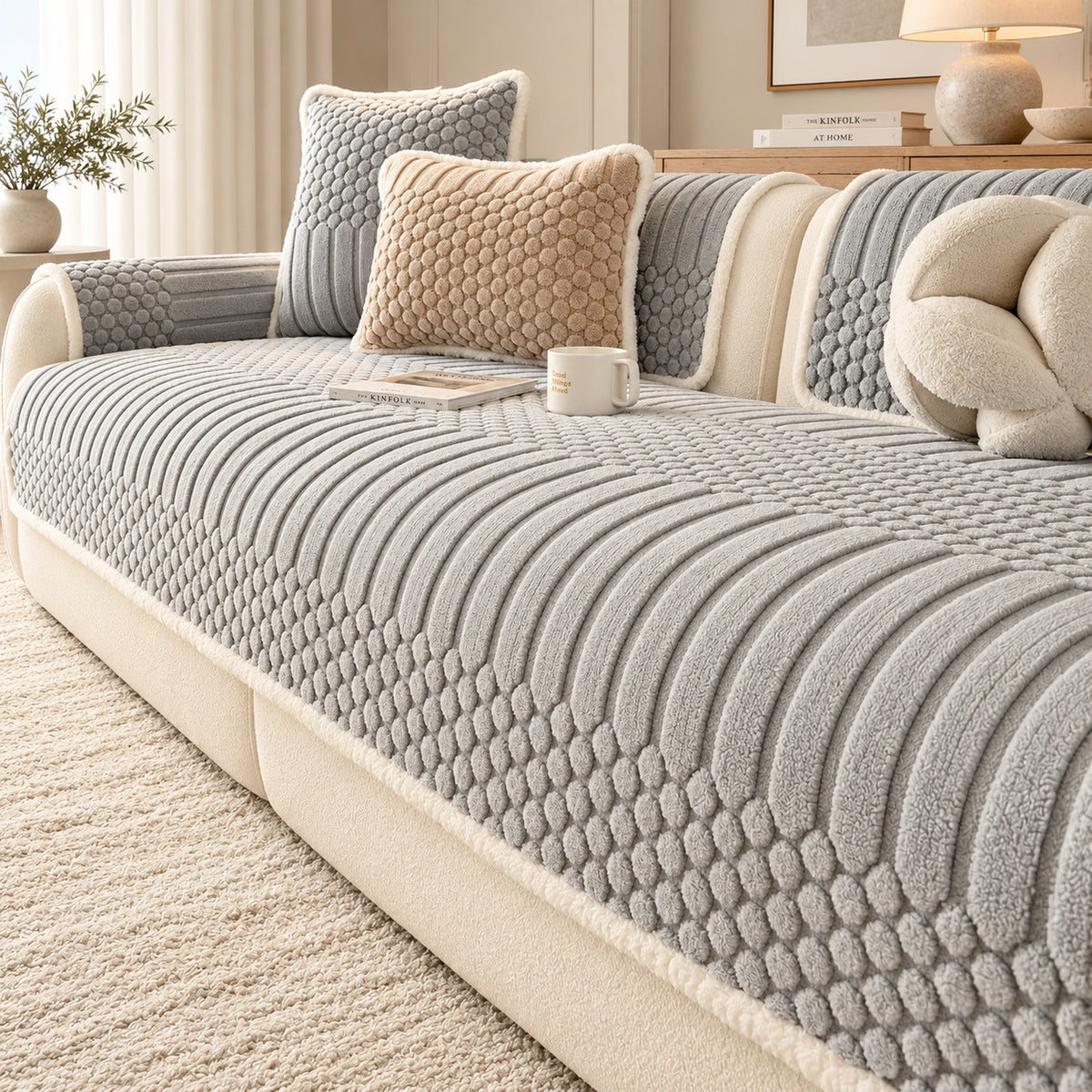 Stripe & Bubble Sofa Cover | Heavyweight Plush | Non-Slip, Machine Washable
