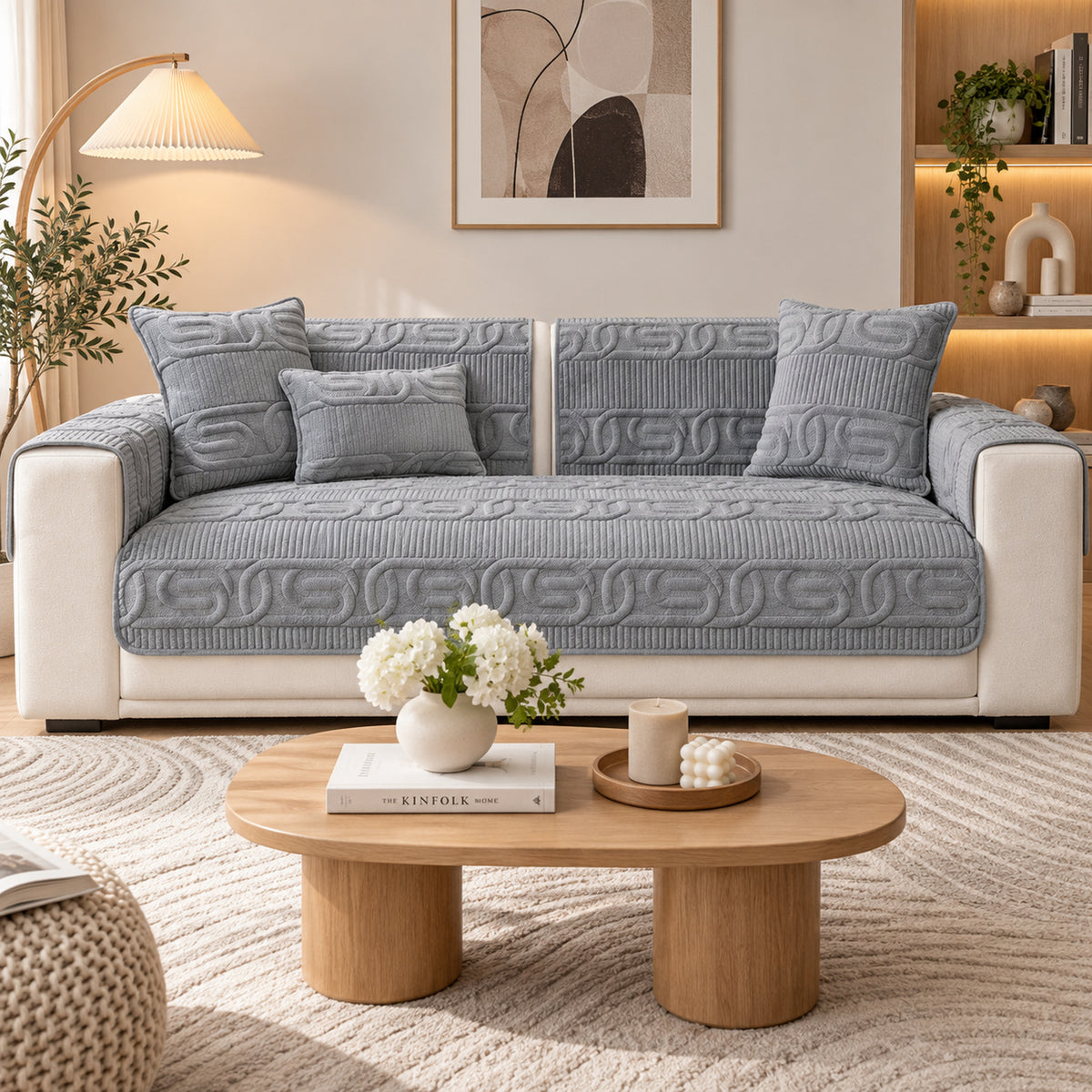 Sofa Cover | Love Lock Quilted Velour | Non-Slip Sofa Protector