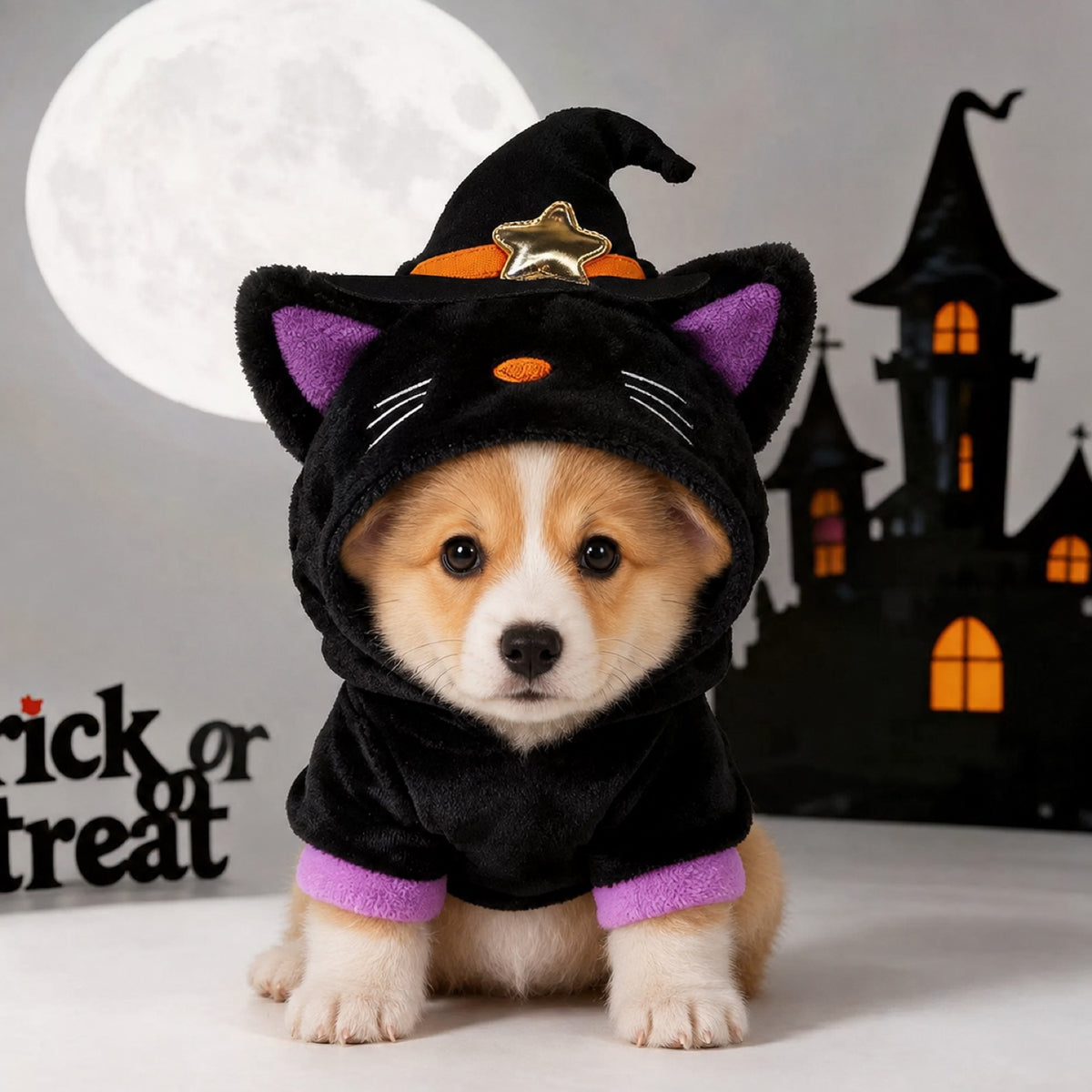 Witch Cat Pet Costume | Soft Hooded Halloween Outfit for Dogs & Cats