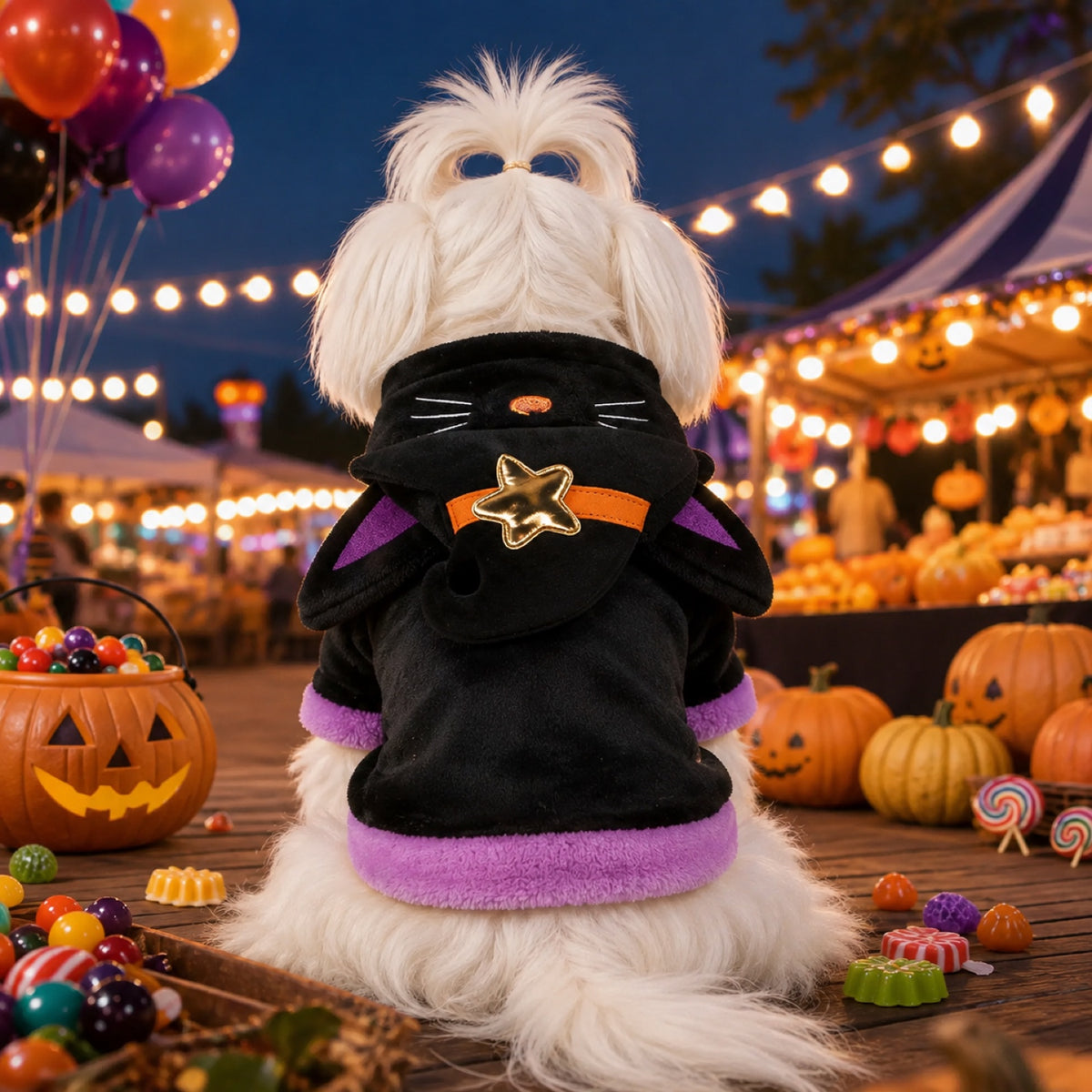 Witch Cat Pet Costume | Soft Hooded Halloween Outfit for Dogs & Cats