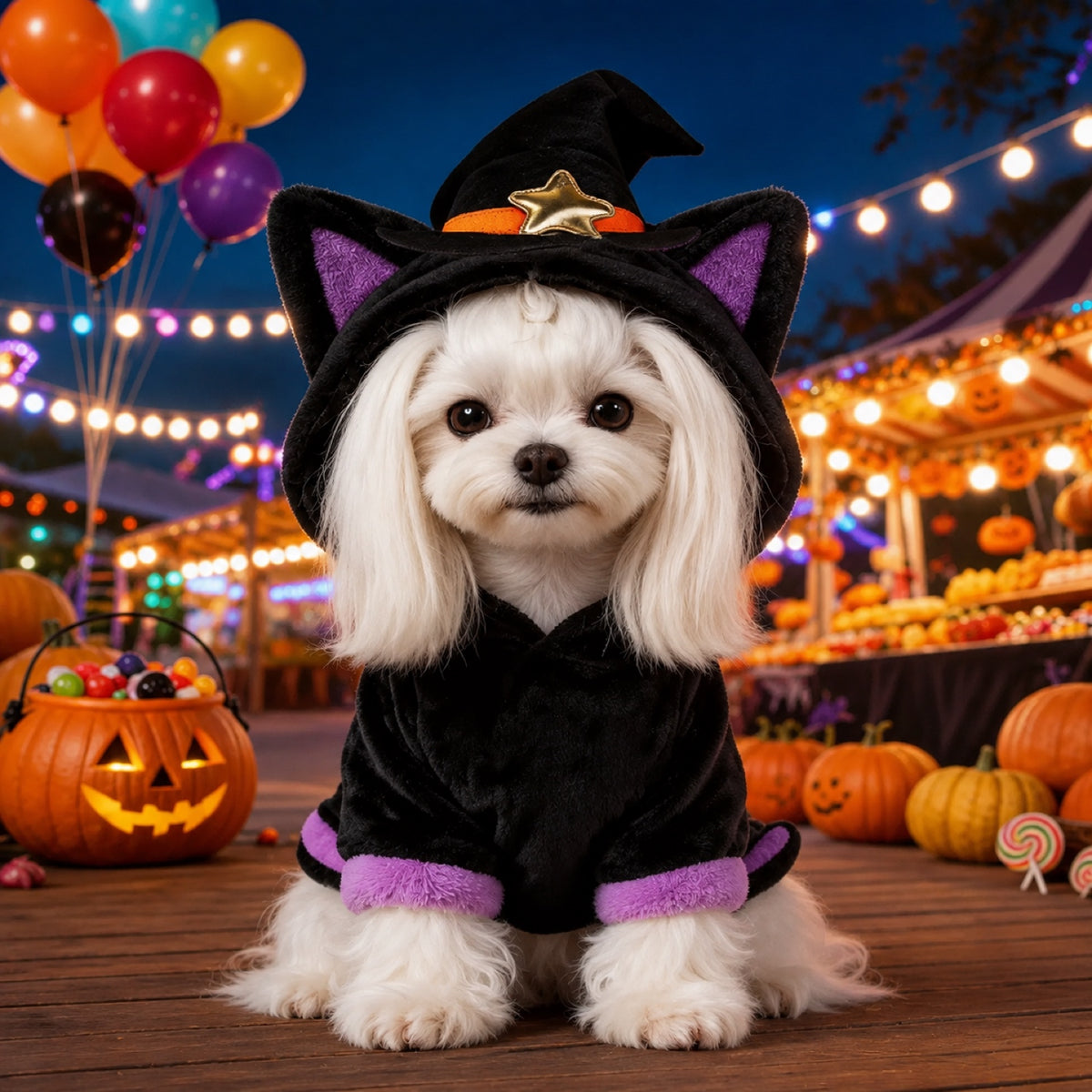 Witch Cat Pet Costume | Soft Hooded Halloween Outfit for Dogs & Cats