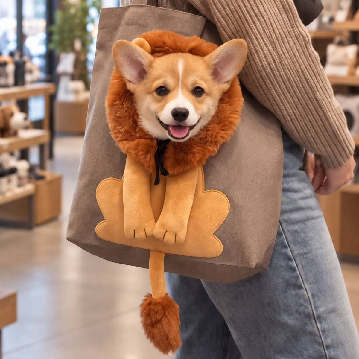 Lion Pet Carrier Tote | Cotton Canvas Shoulder Bag for Small Dogs & Cats