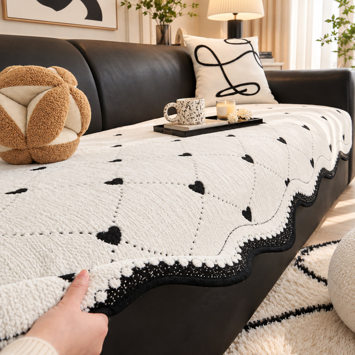 Sofa Cover | Heart Sprinkle Bouclé | Non-Slip Washable Sofa Protector