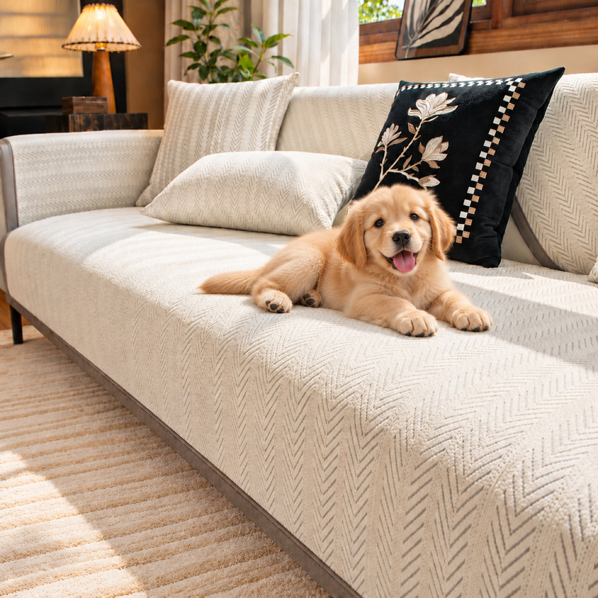 Herringbone Chenille Sofa Cover | Non-Slip & Machine Washable