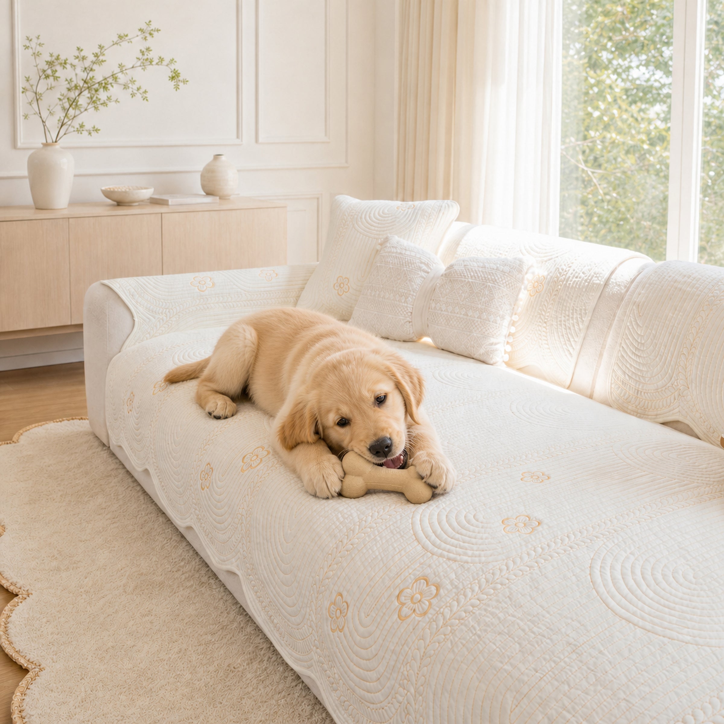 Floral Cotton Sofa Cover | Breathable Anti-Slip All-Season | Sofa Protector